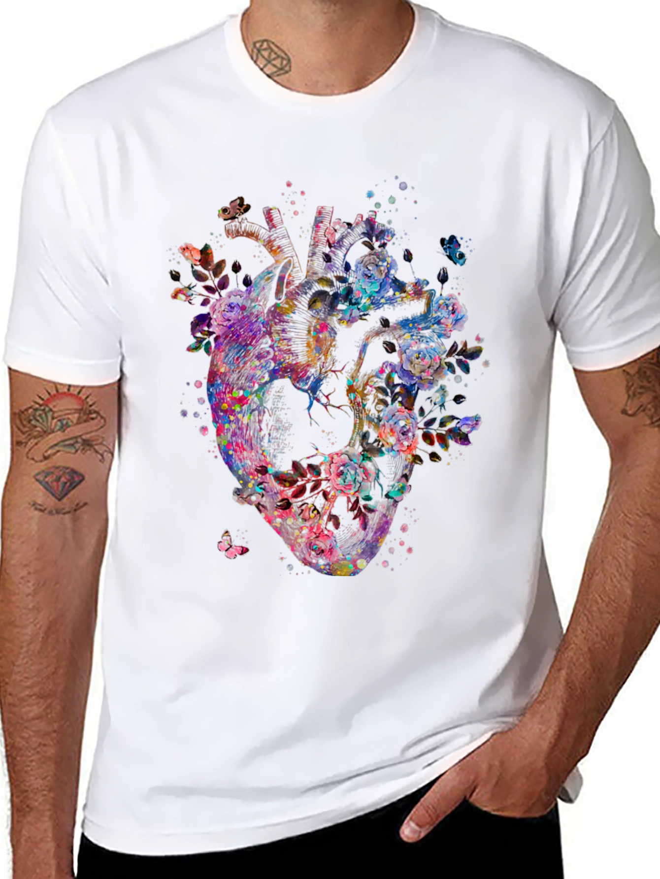 Floral Heart Graphic Print Black T-Shirt