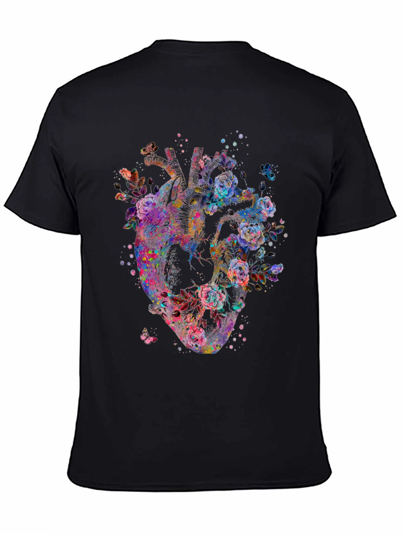 Floral Heart Graphic Print Black T-Shirt