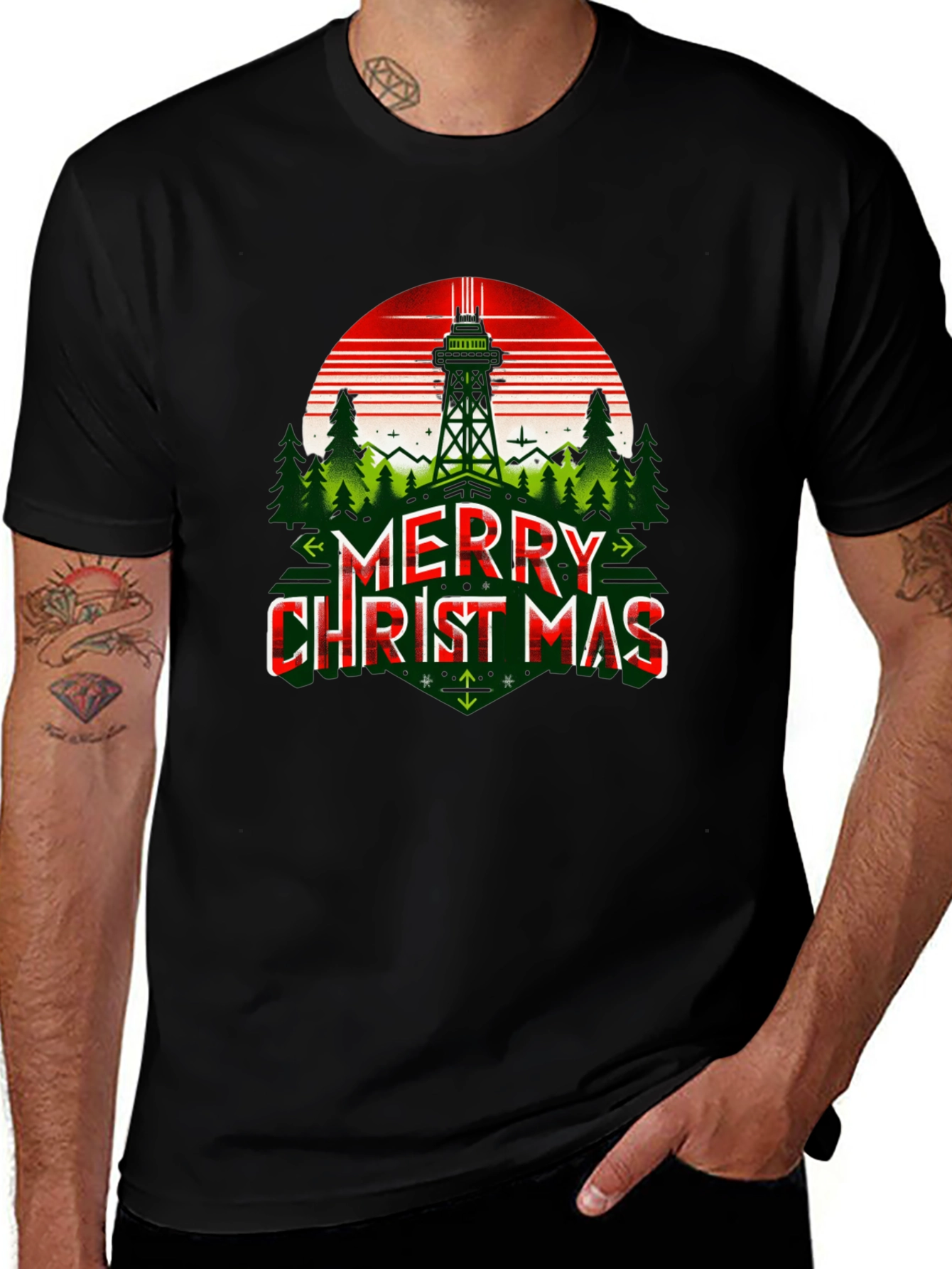Merry Christmas T-Shirt with Space Needle Design