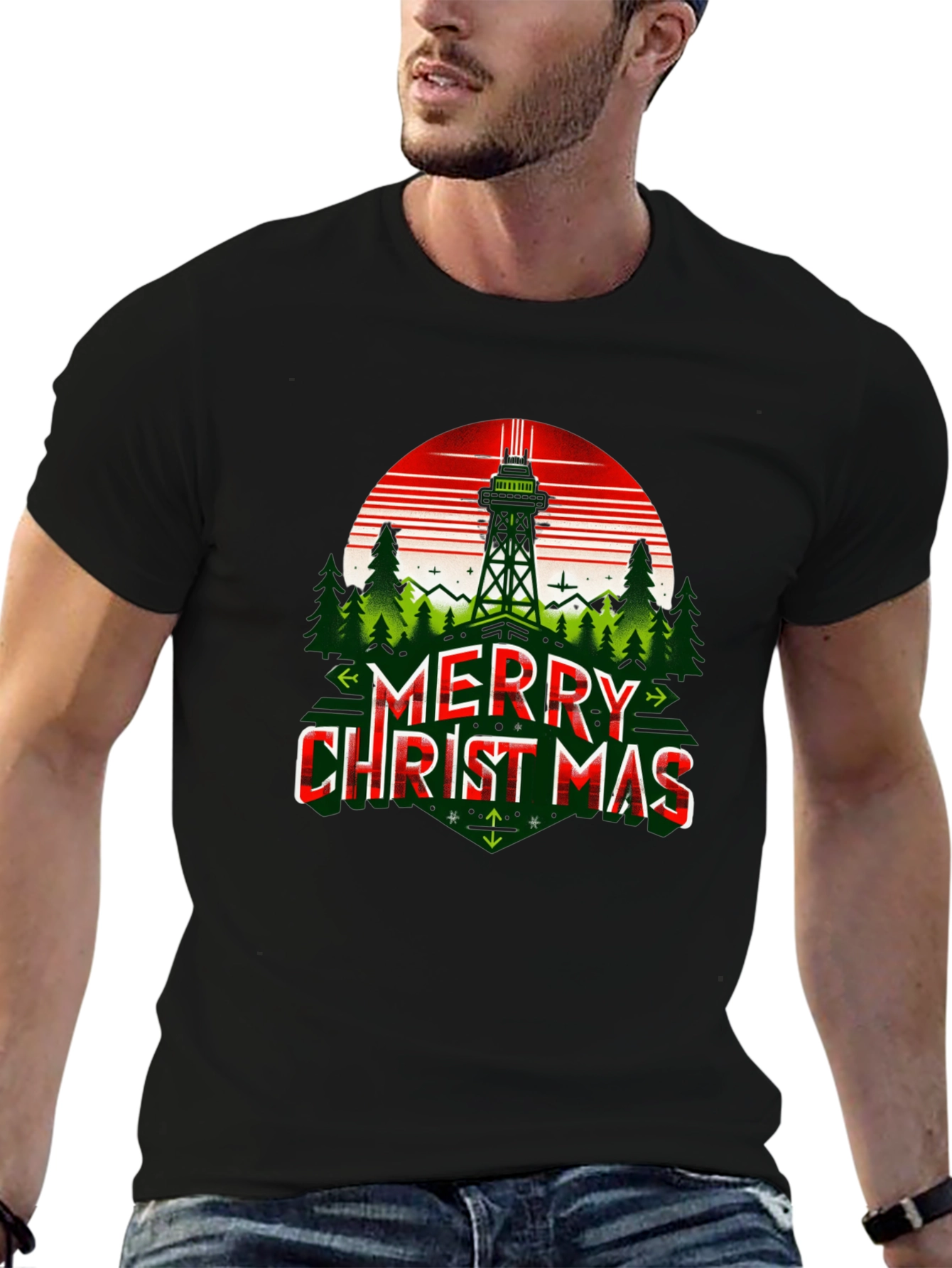 Merry Christmas T-Shirt with Space Needle Design
