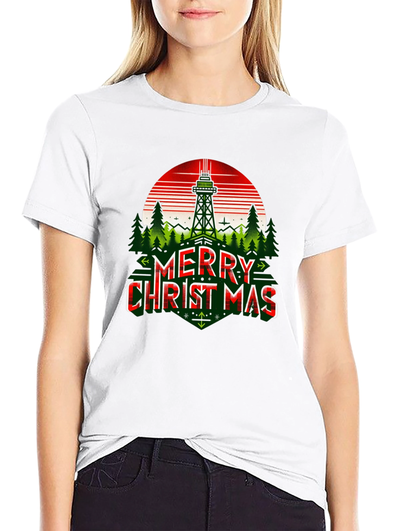 Merry Christmas T-Shirt with Space Needle Design