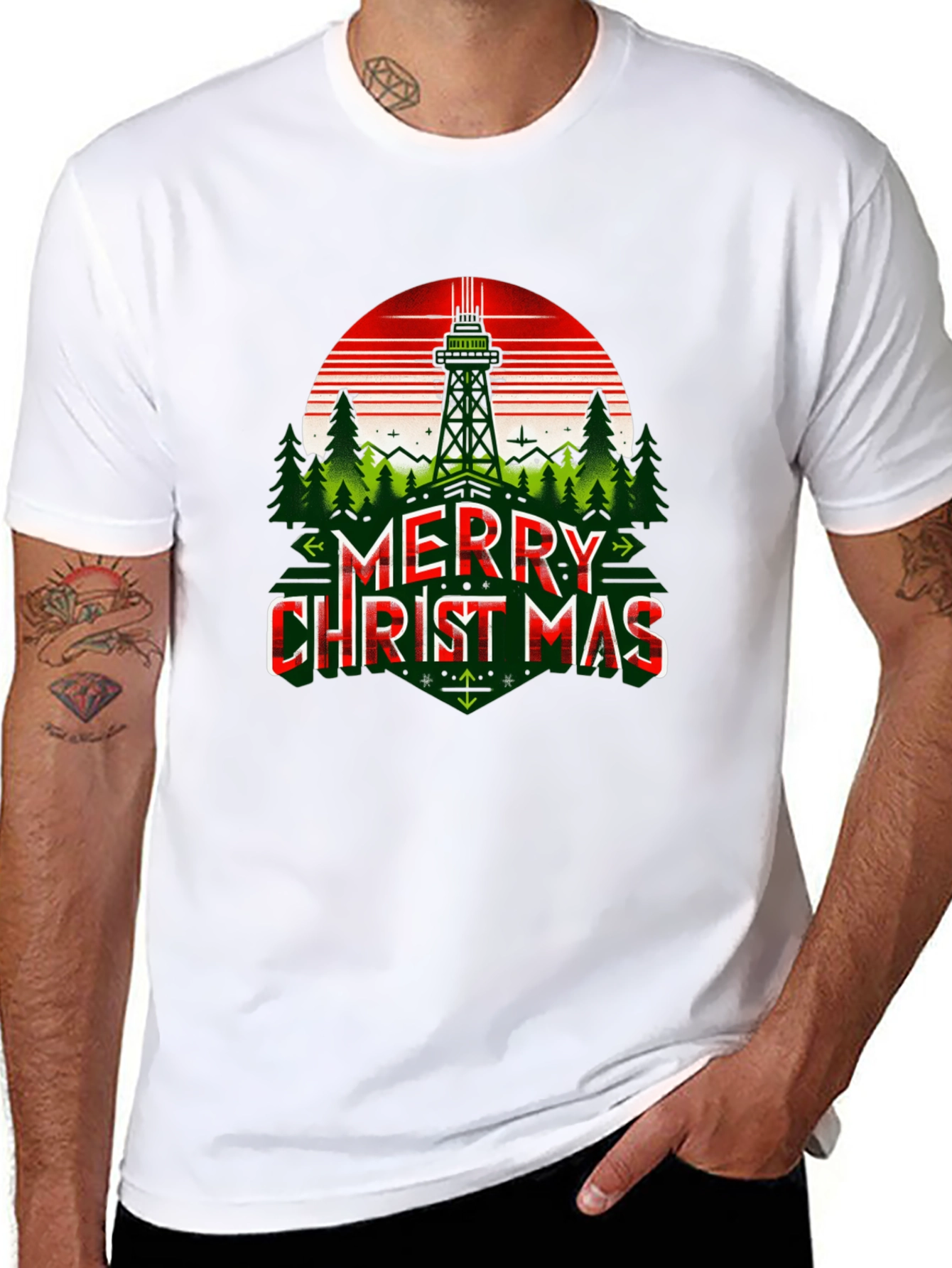 Merry Christmas T-Shirt with Space Needle Design