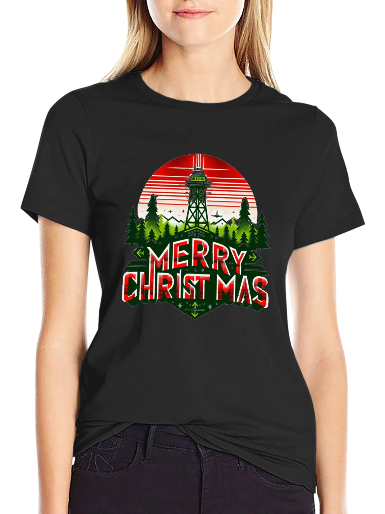 Merry Christmas T-Shirt with Space Needle Design