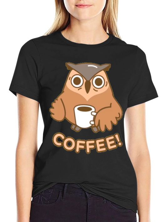 Owl Coffee Lover Tee - Cute Cartoon Design