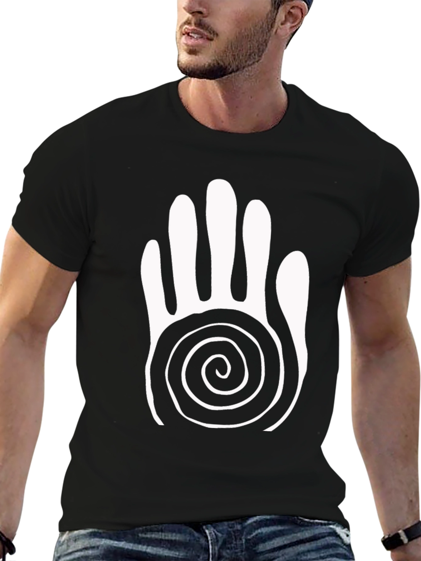 Spiral Hand Graphic Tee - Black Cotton Comfort