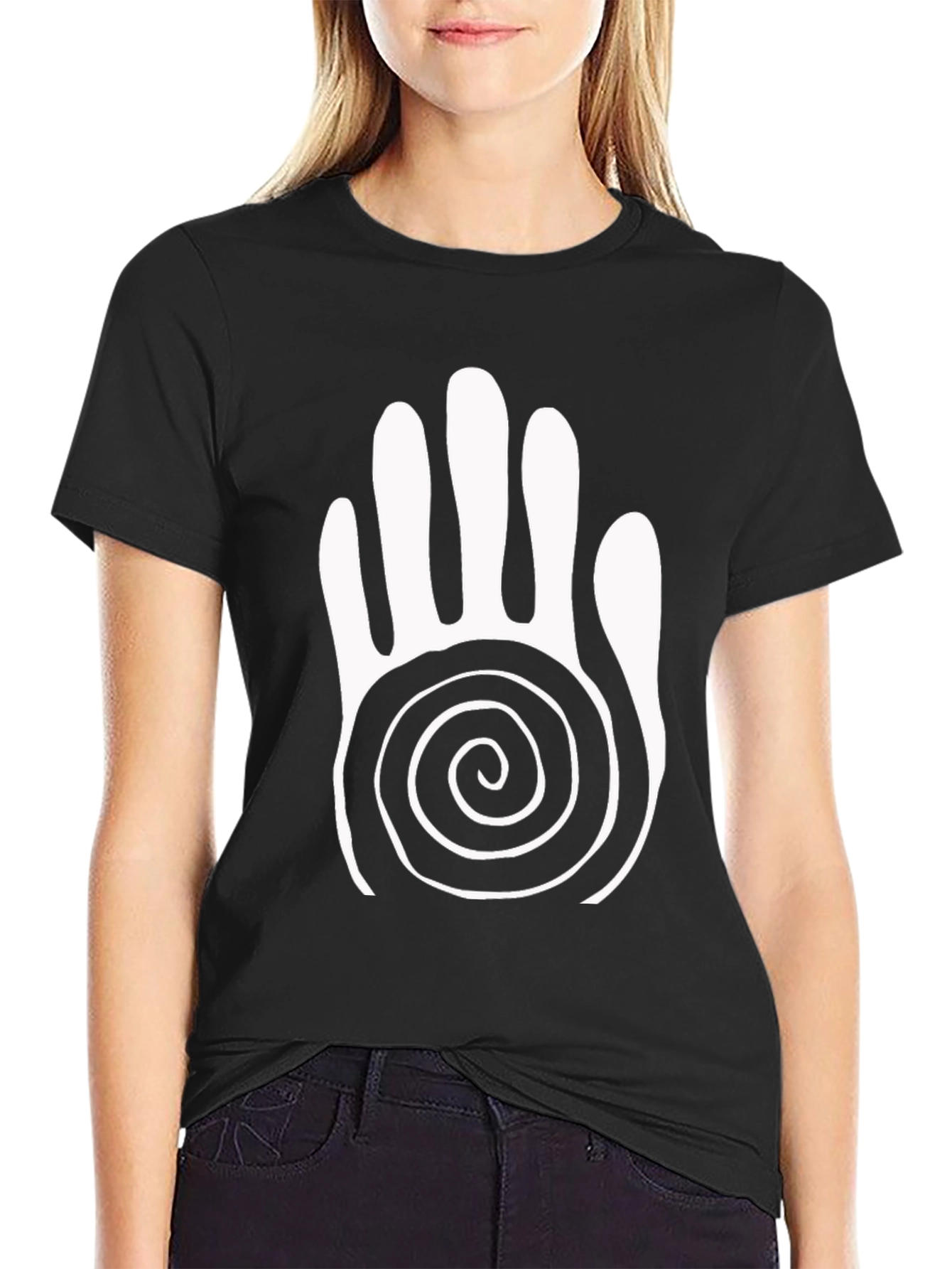 Spiral Hand Graphic Tee - Black Cotton Comfort