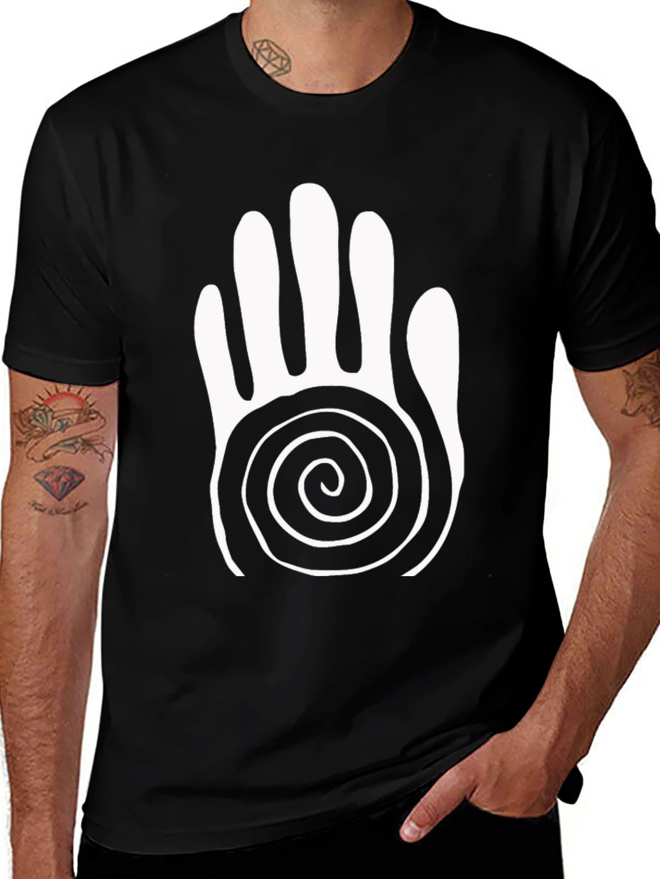 Spiral Hand Graphic Tee - Black Cotton Comfort