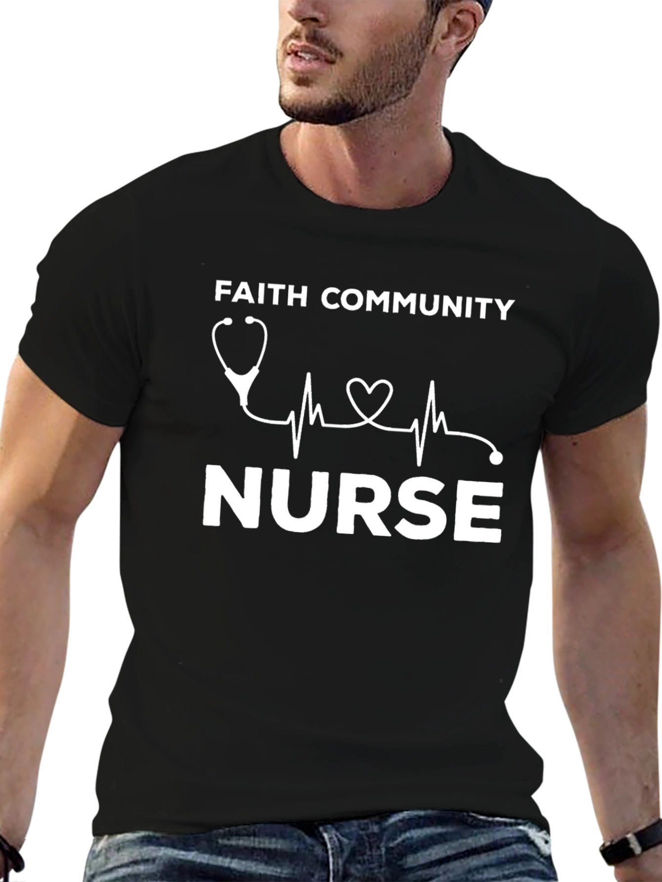 Faith Community Nurse T-Shirt - Heartbeat Stethoscope