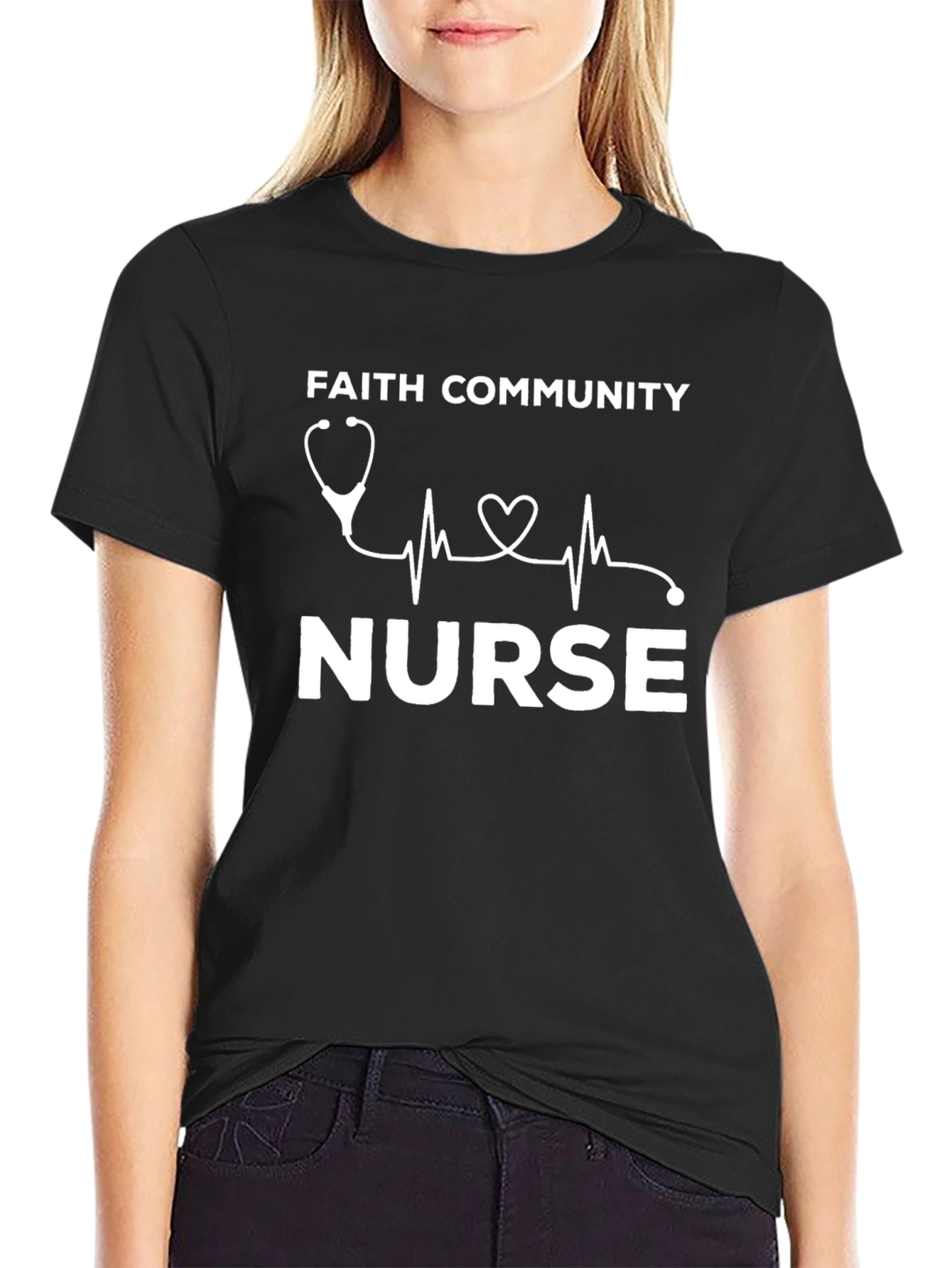 Faith Community Nurse T-Shirt - Heartbeat Stethoscope
