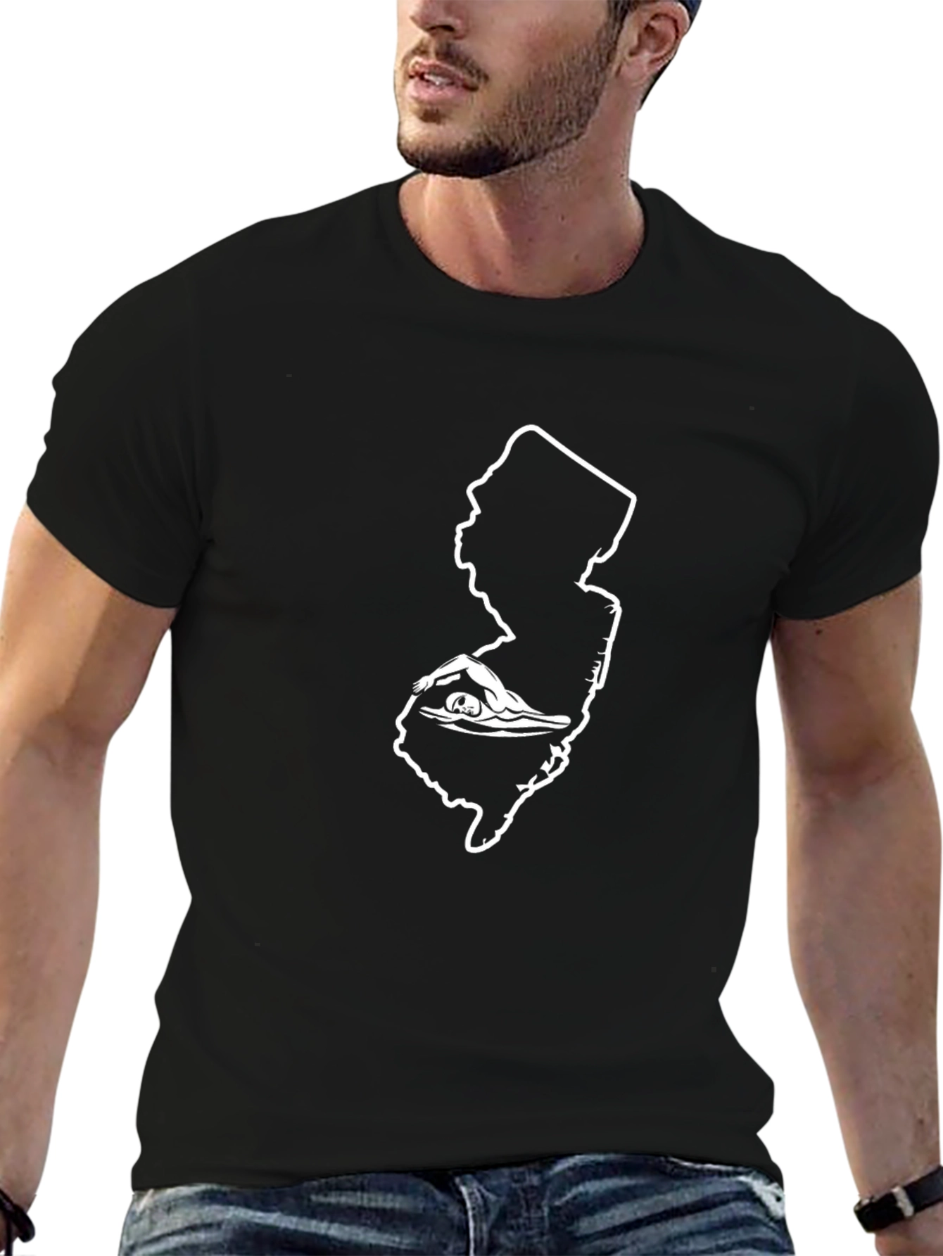 New Jersey Swimmer Silhouette Black T-Shirt