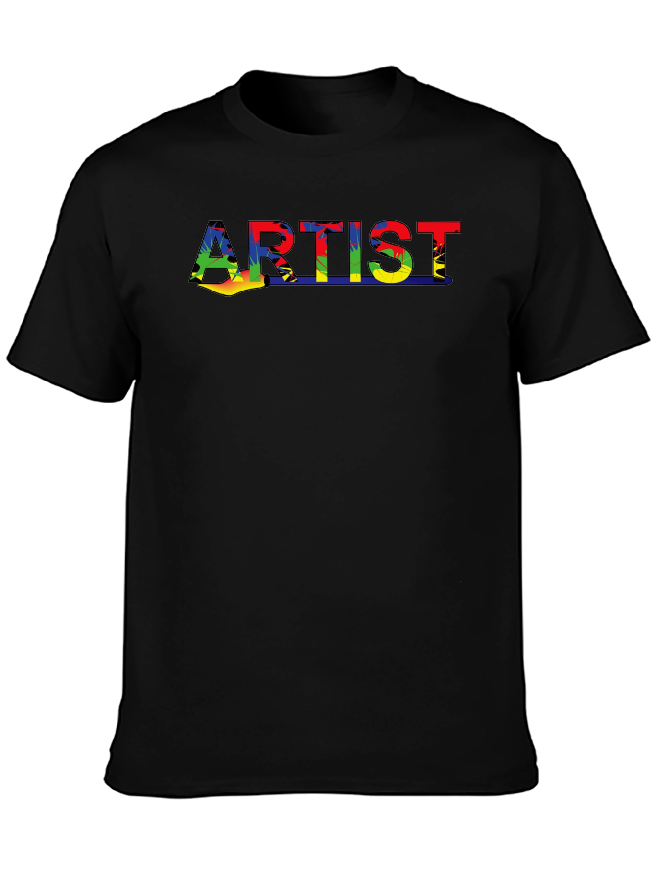 Artist Rainbow Design Black Cotton T-Shirt