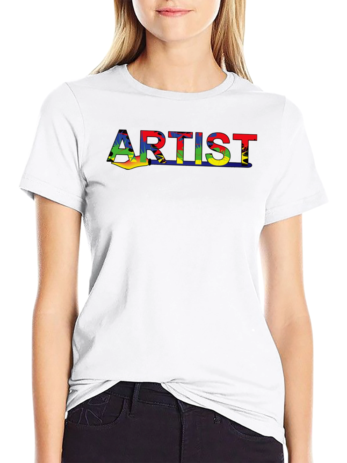 Artist Rainbow Design Black Cotton T-Shirt