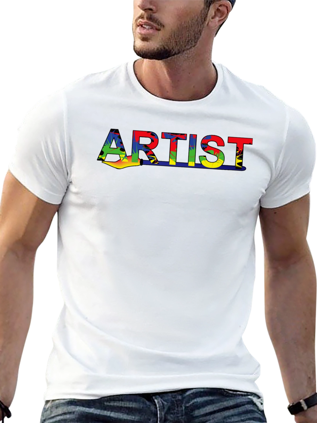 Artist Rainbow Design Black Cotton T-Shirt