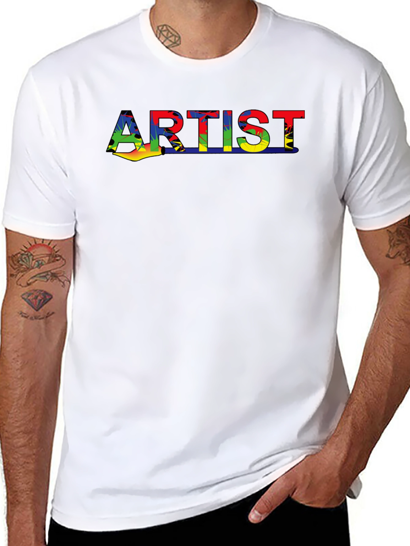 Artist Rainbow Design Black Cotton T-Shirt
