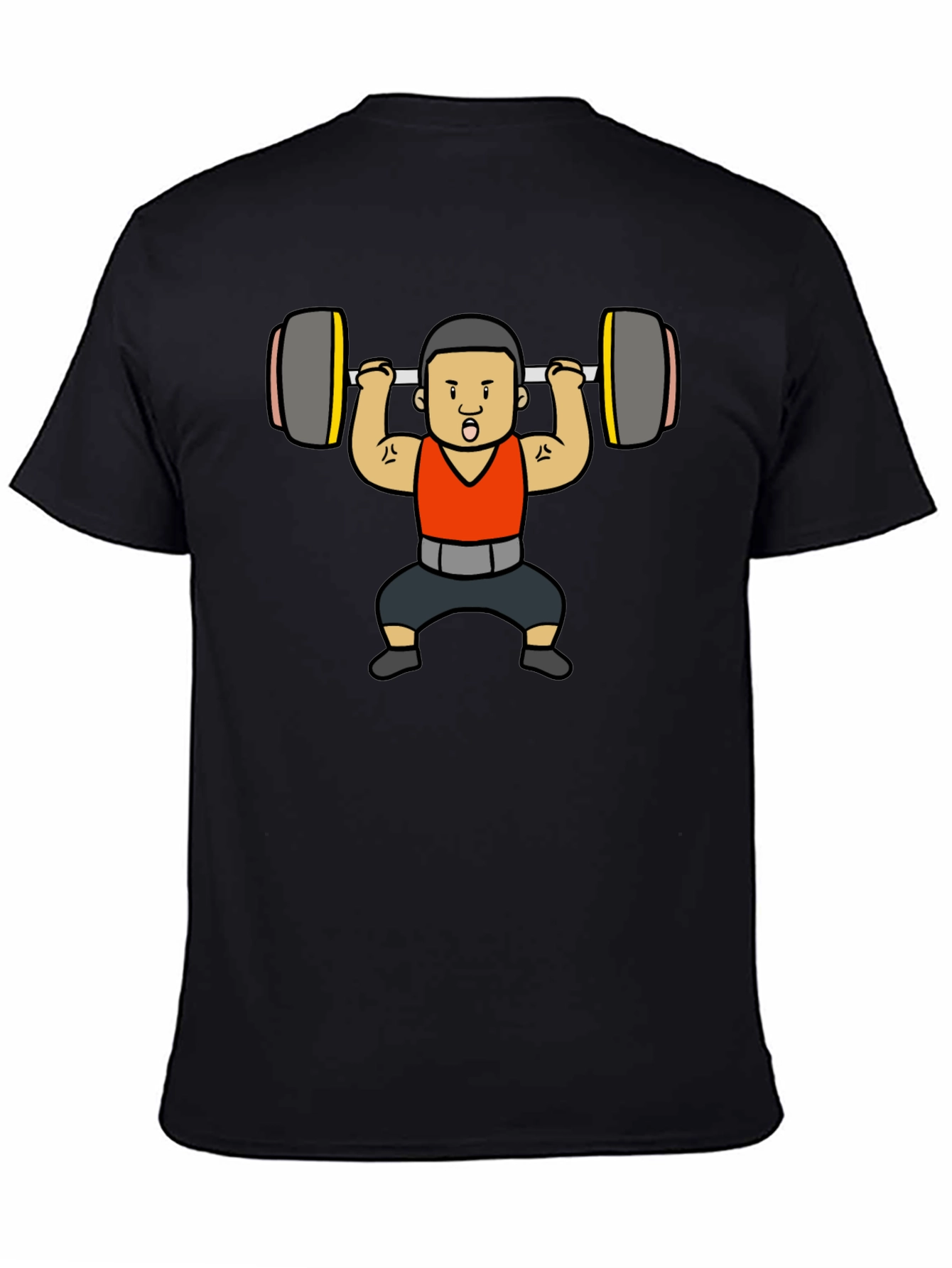 Weightlifter Cartoon Graphic T-Shirt - Black