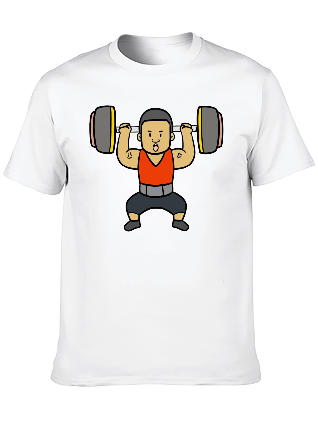 Weightlifter Cartoon Graphic T-Shirt - Black