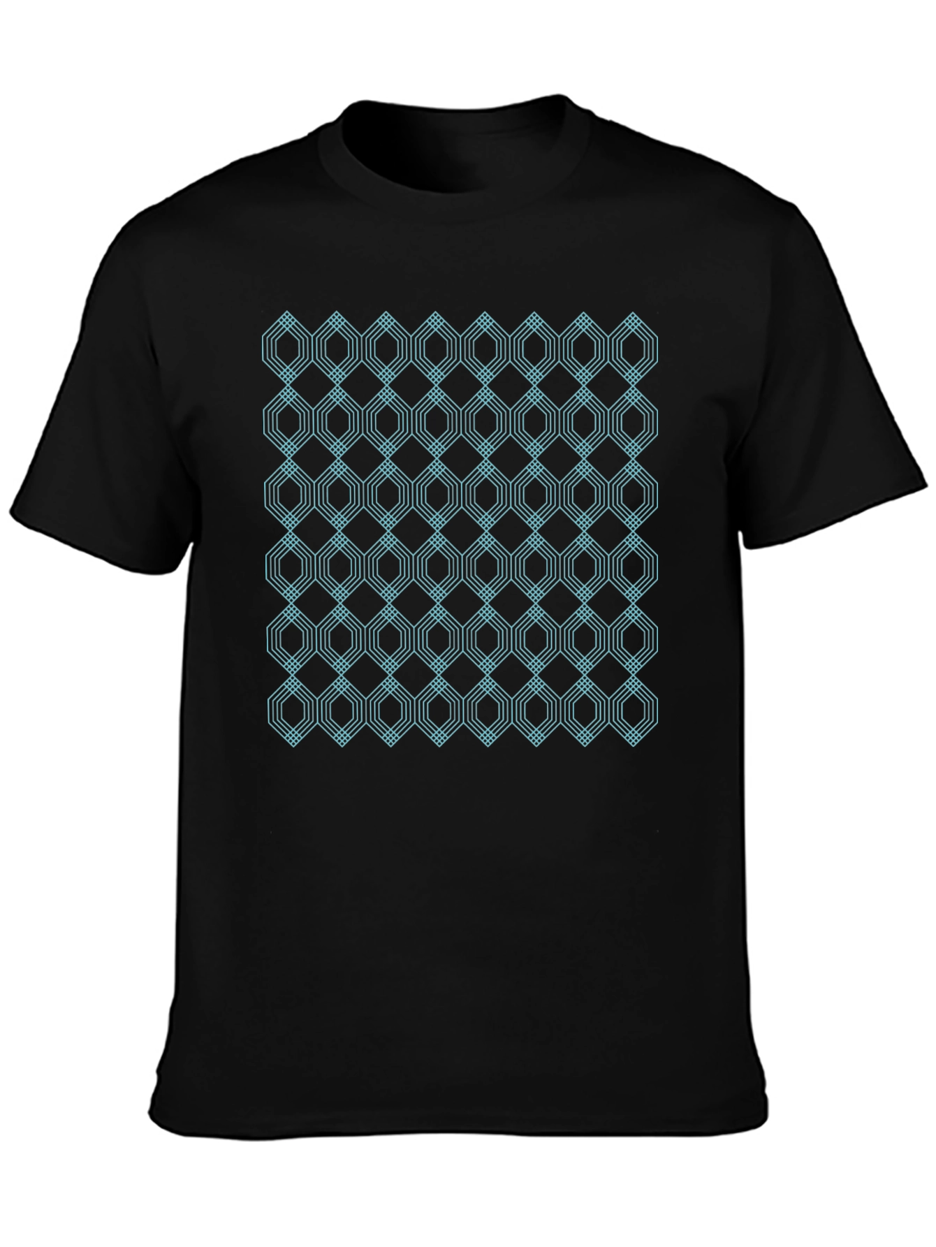 Geometric Hexagon Pattern Black T-Shirt