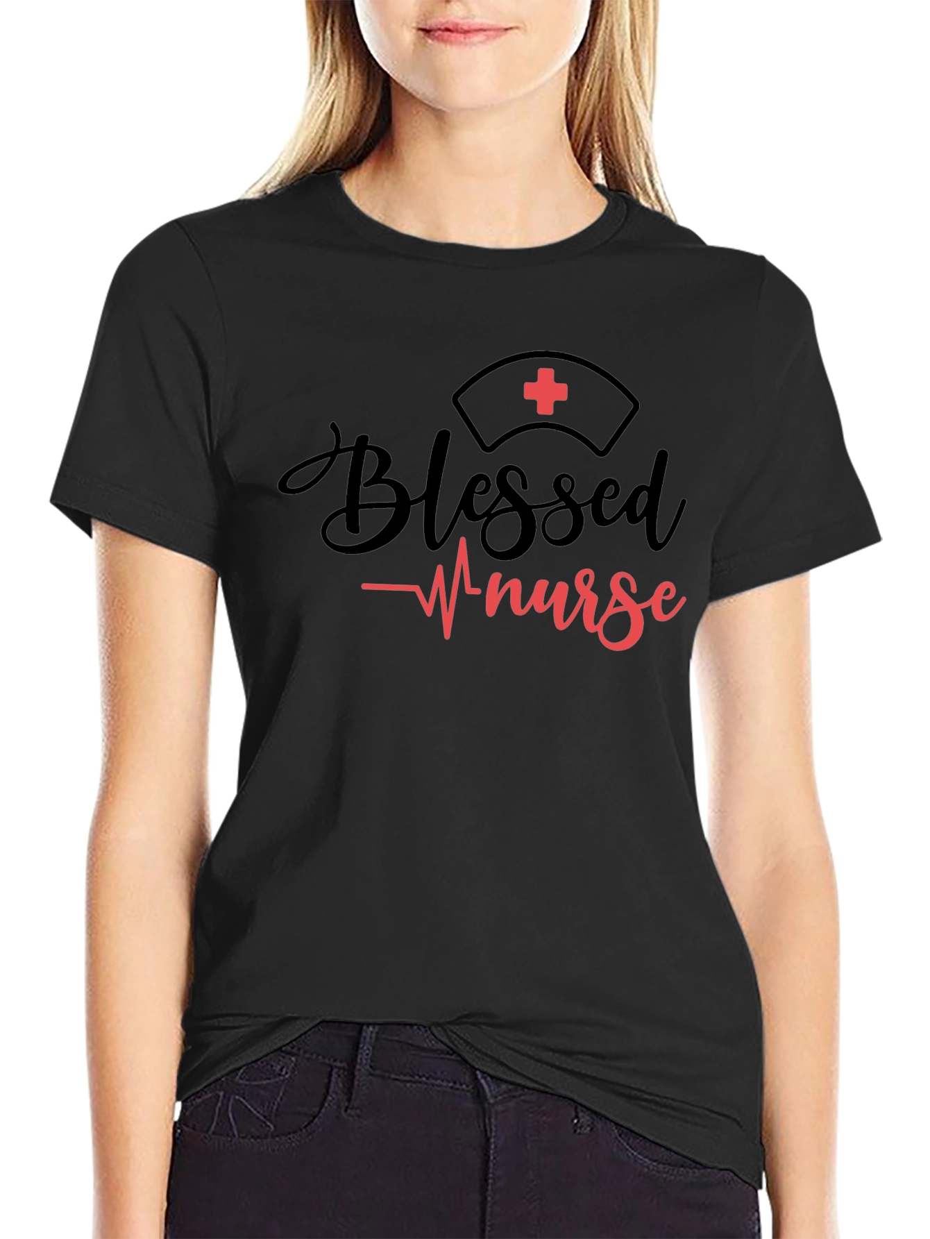 Blessed Nurse Graphic Tee - Black