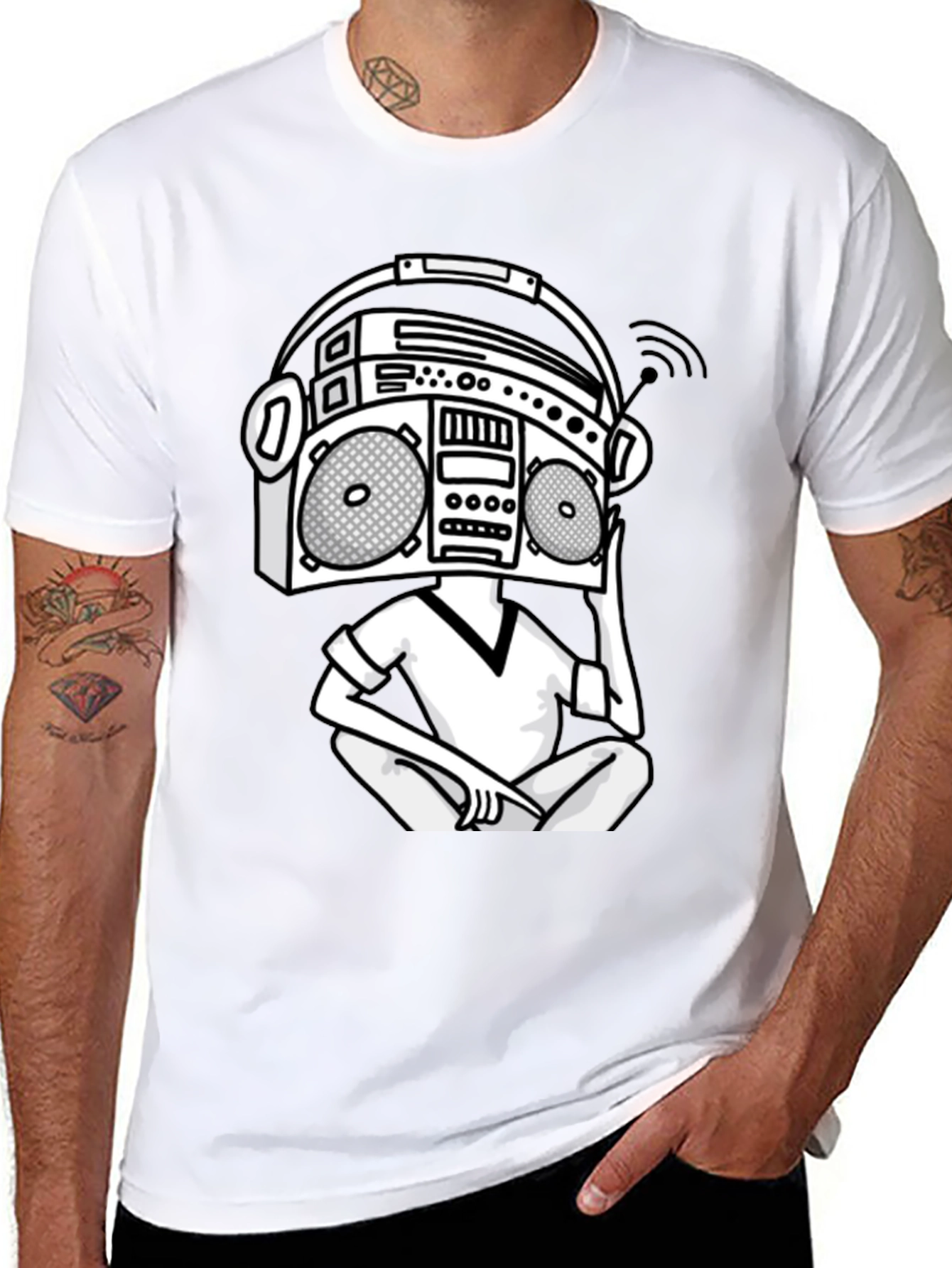 Retro Boombox Head T-Shirt - Classic Hip Hop Style