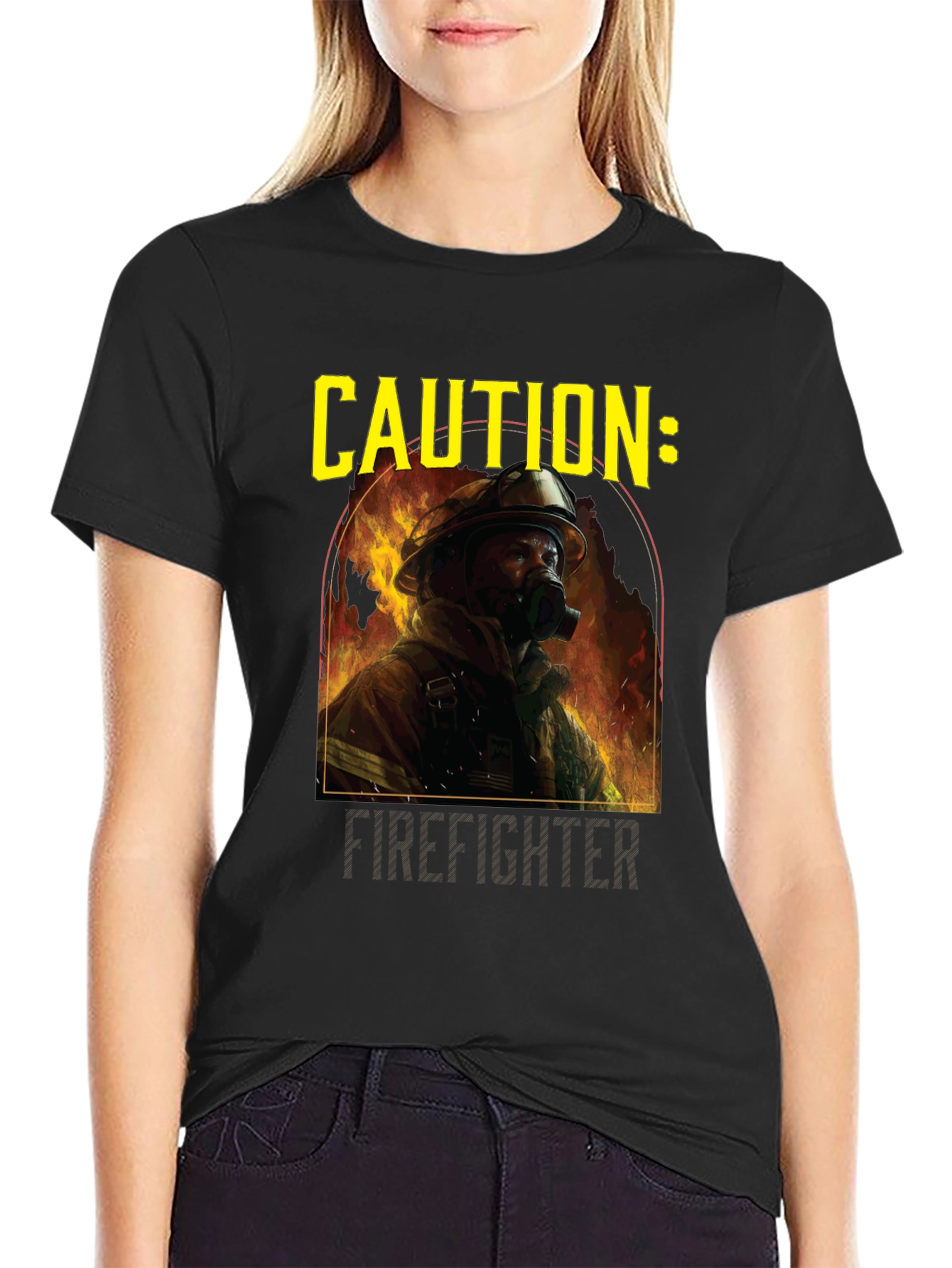 Caution Firefighter Graphic Tee - Black