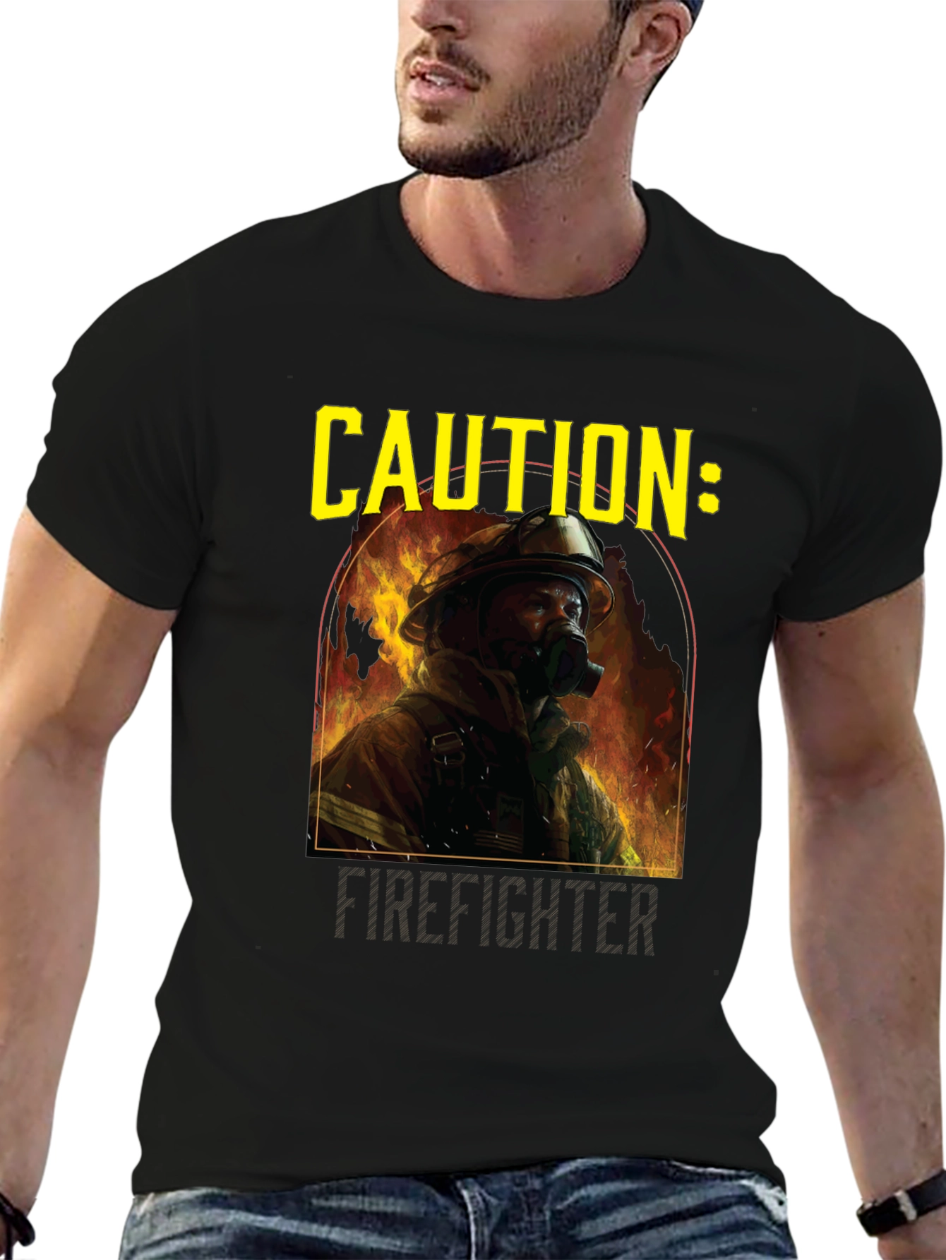 Caution Firefighter Graphic Tee - Black