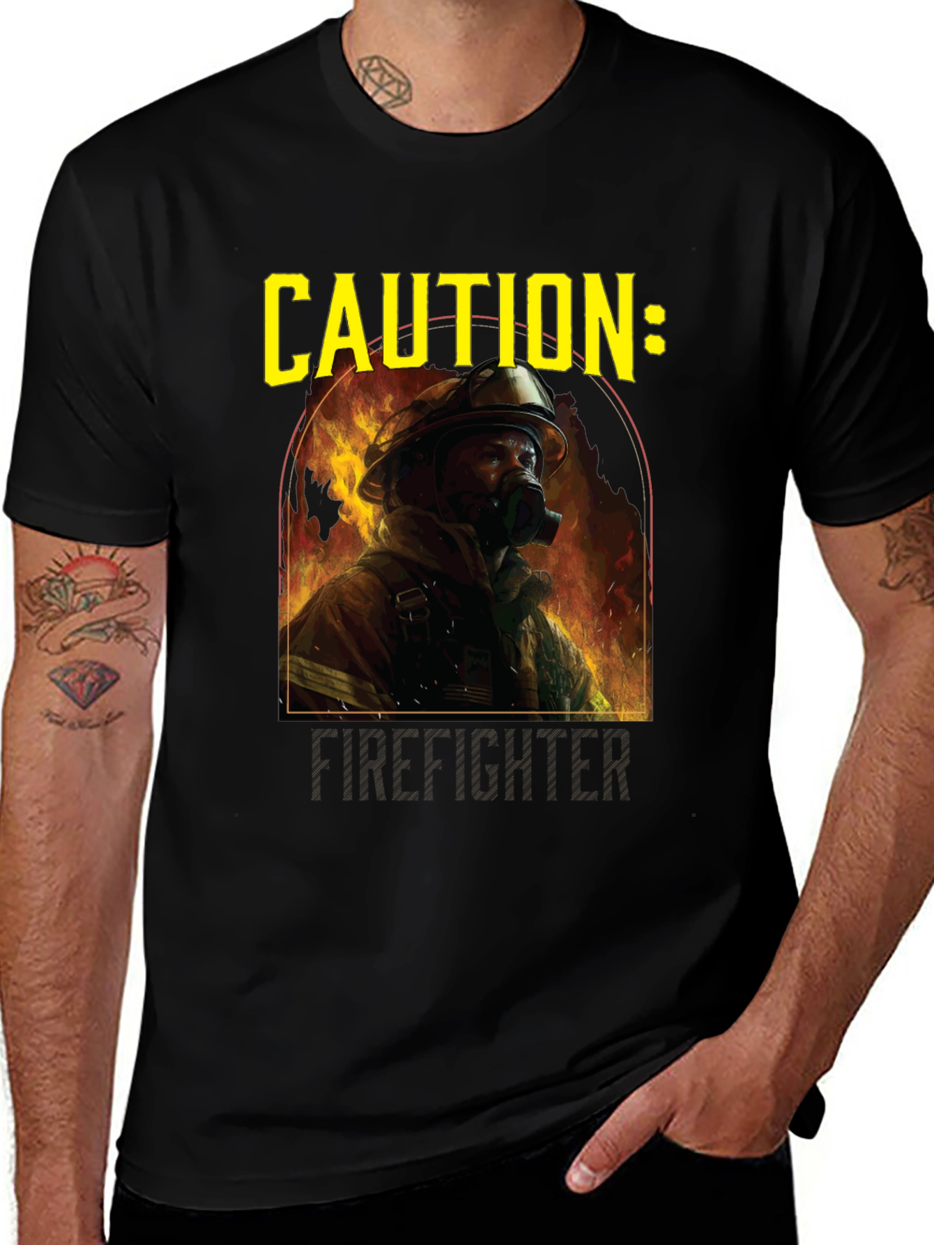 Caution Firefighter Graphic Tee - Black