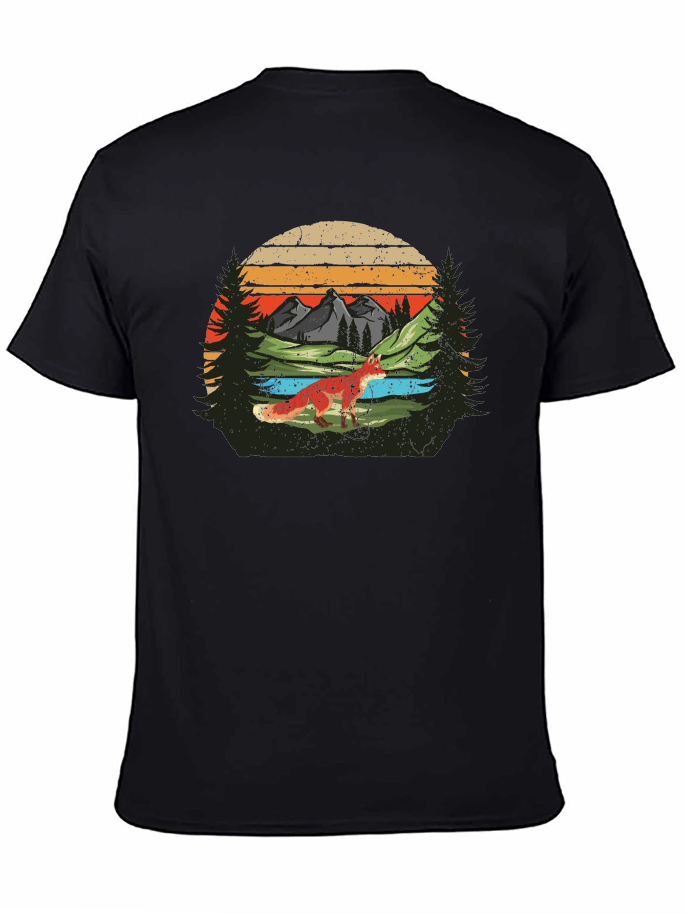 Nature Fox Graphic Tee -  Retro Mountain Scene T-Shirt