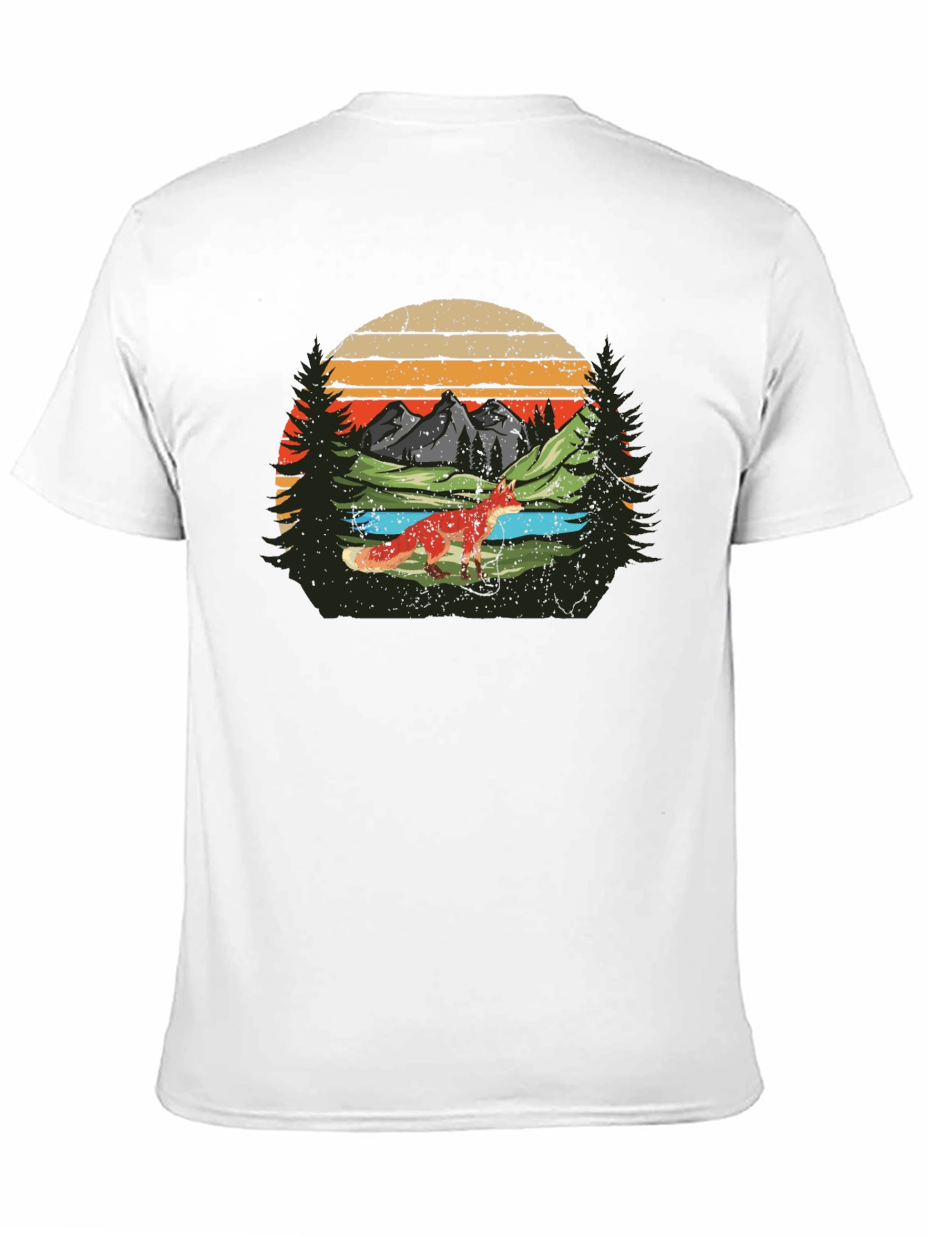 Nature Fox Graphic Tee -  Retro Mountain Scene T-Shirt