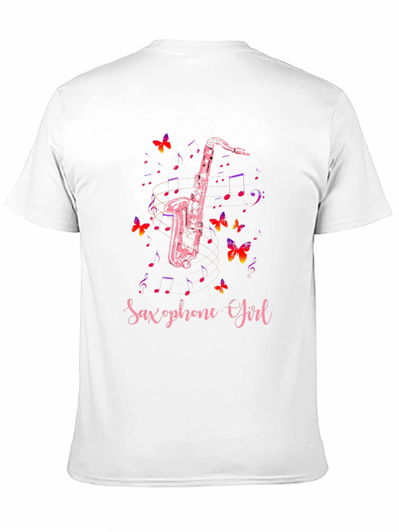 Saxophone Girl Black T-Shirt Music Butterfly