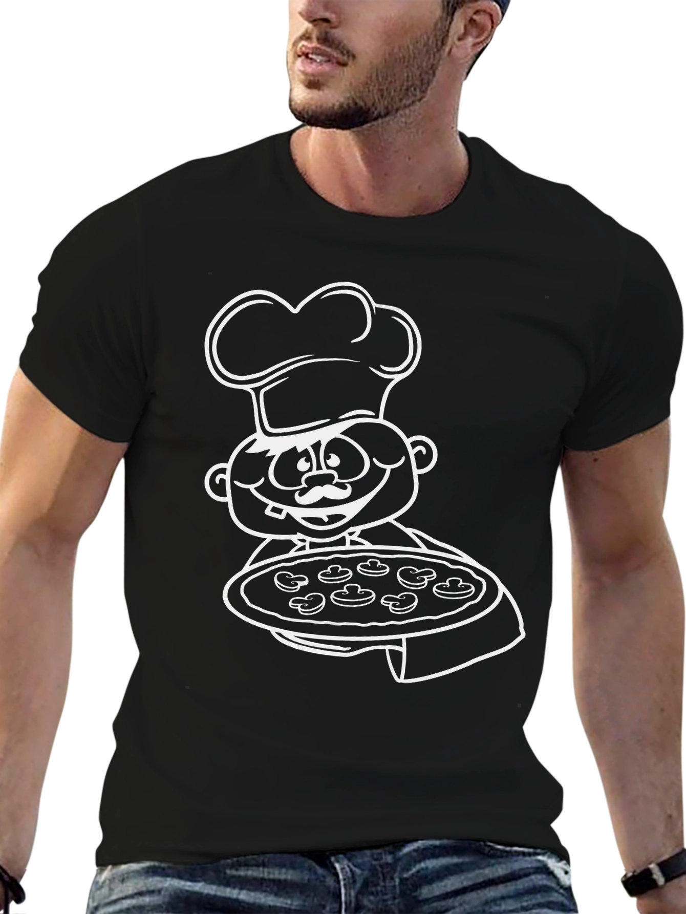 Pizza Chef Graphic Tee - Black Cotton T-Shirt