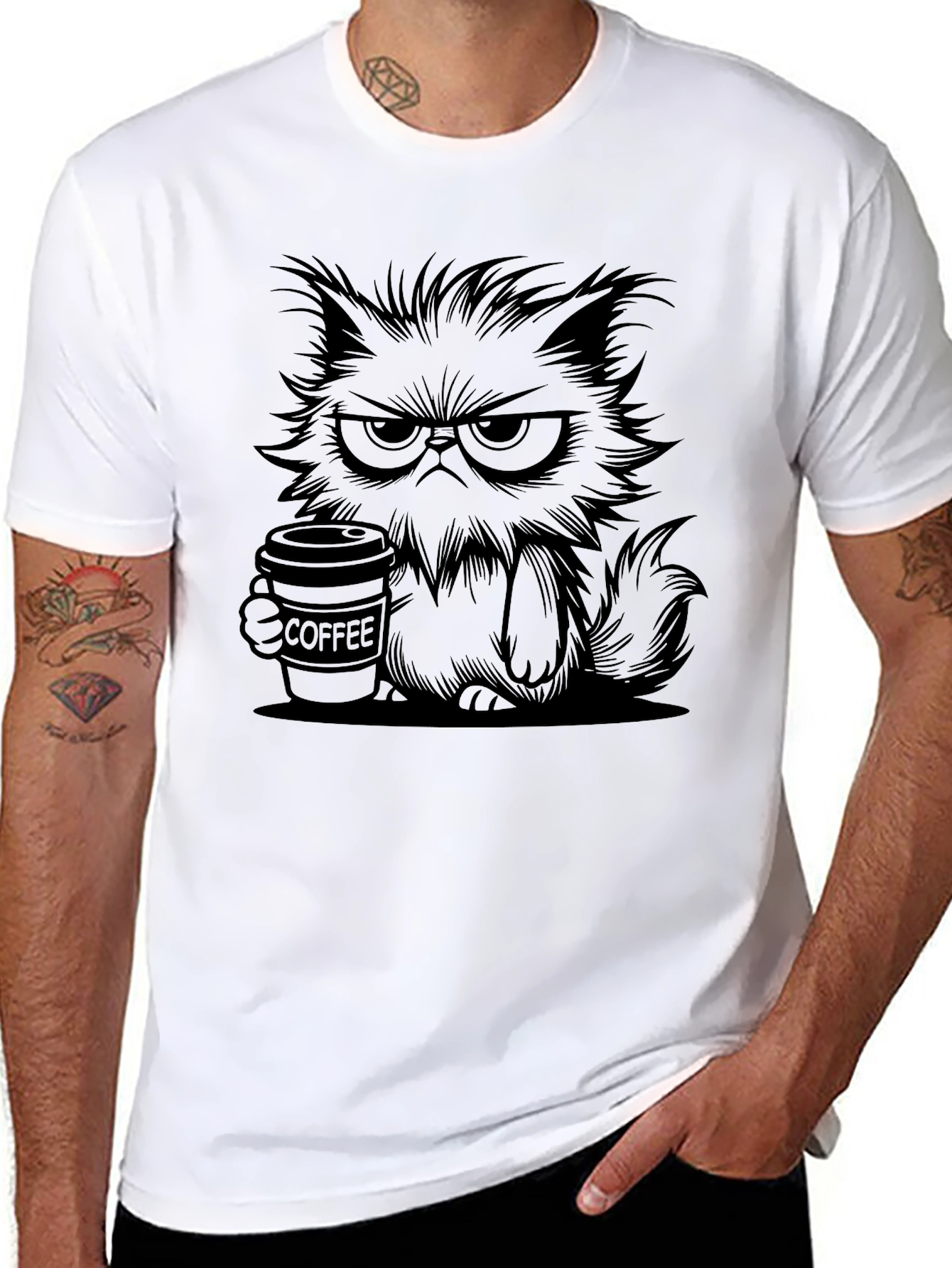 Grumpy Cat Coffee Graphic Tee - Black