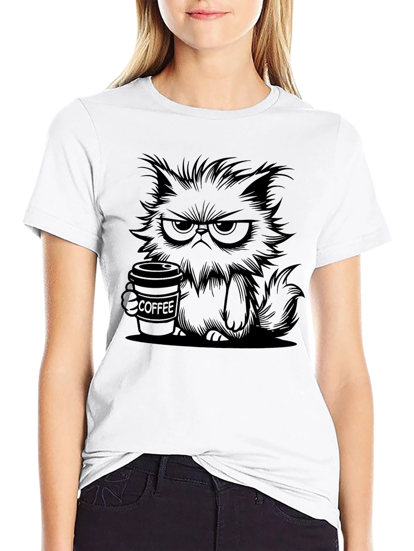 Grumpy Cat Coffee Graphic Tee - Black