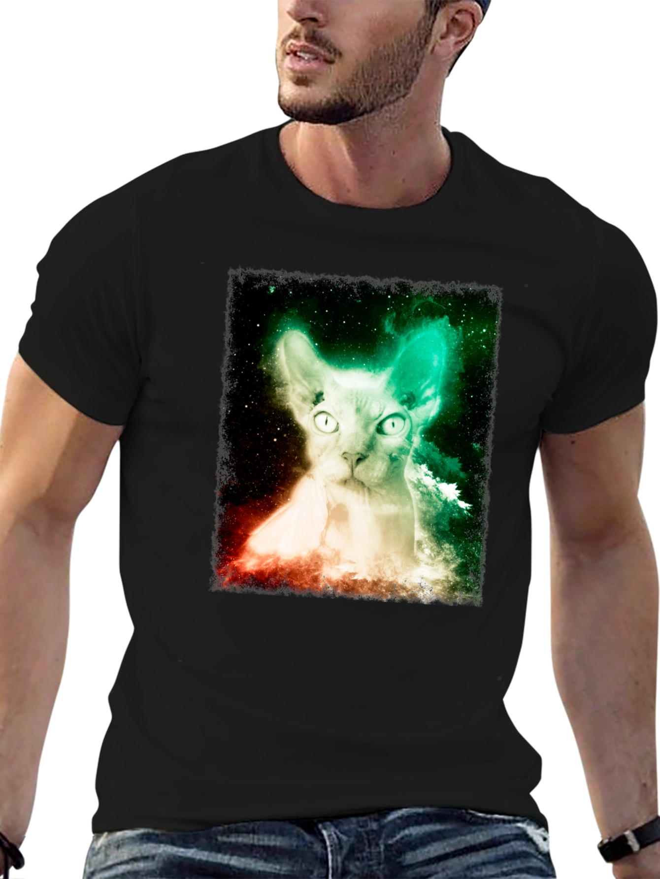 Nebula Sphynx Cat Graphic T-Shirt