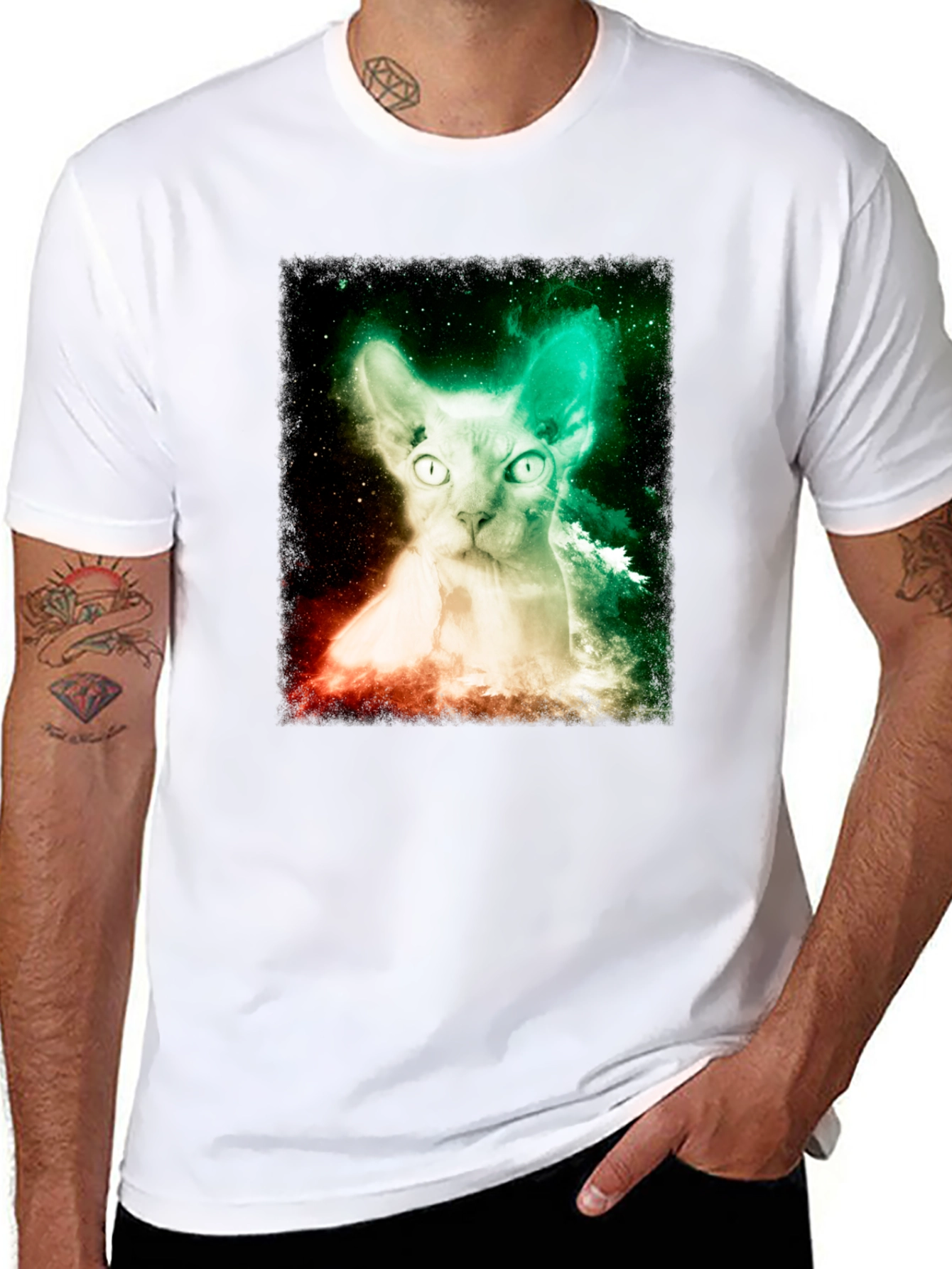 Nebula Sphynx Cat Graphic T-Shirt