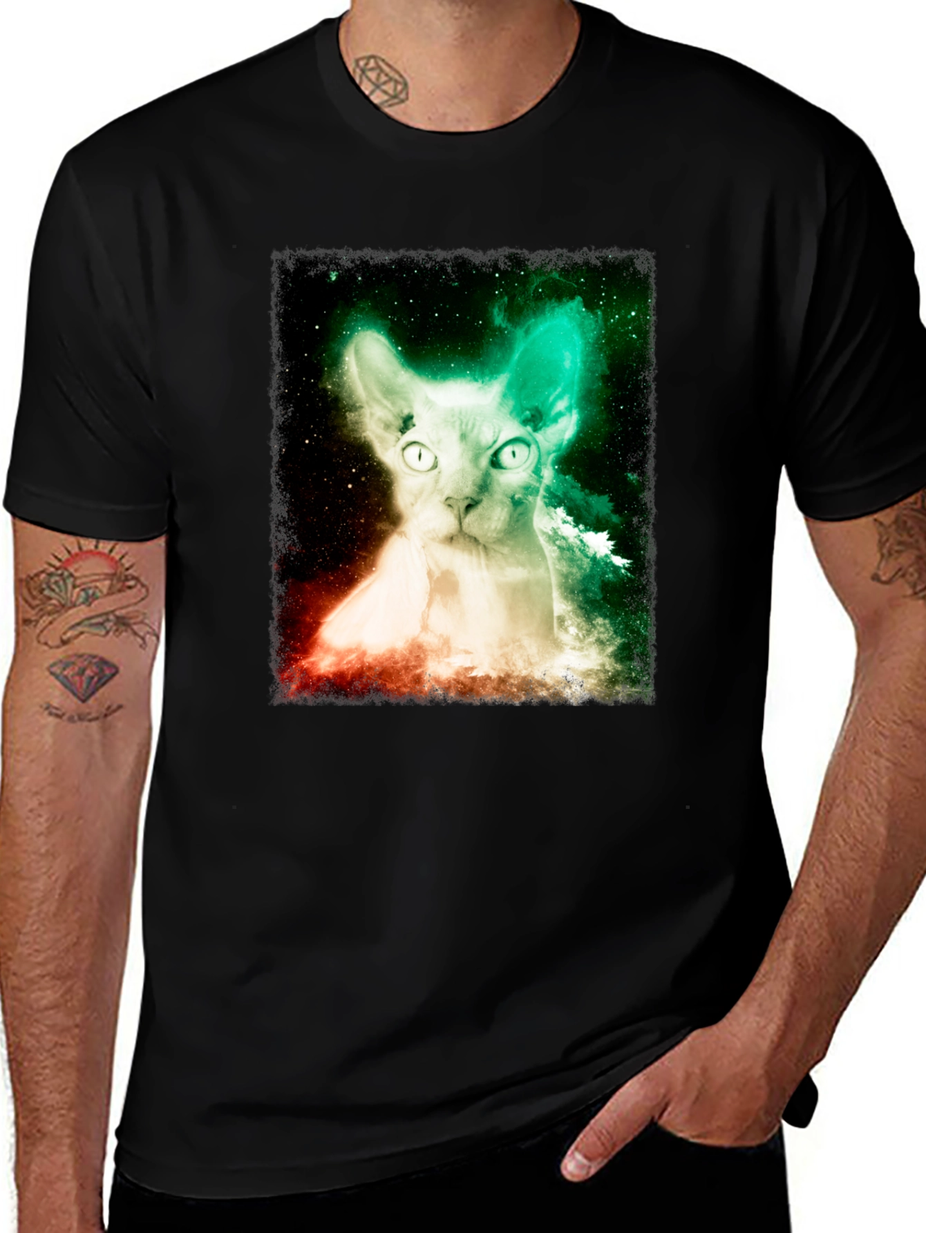 Nebula Sphynx Cat Graphic T-Shirt