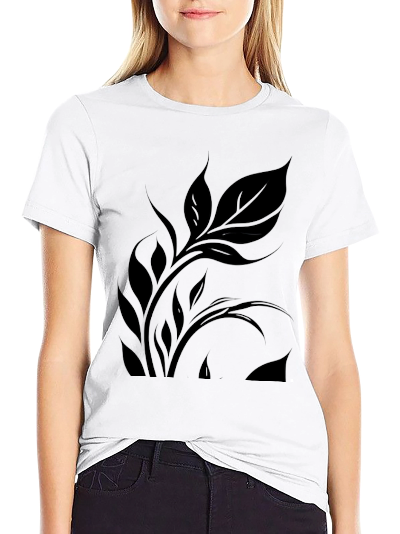 Elegant Black Leaf Design T-Shirt