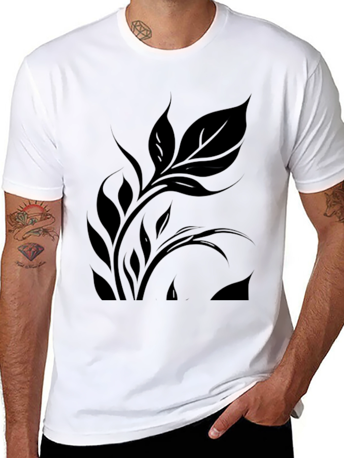 Elegant Black Leaf Design T-Shirt
