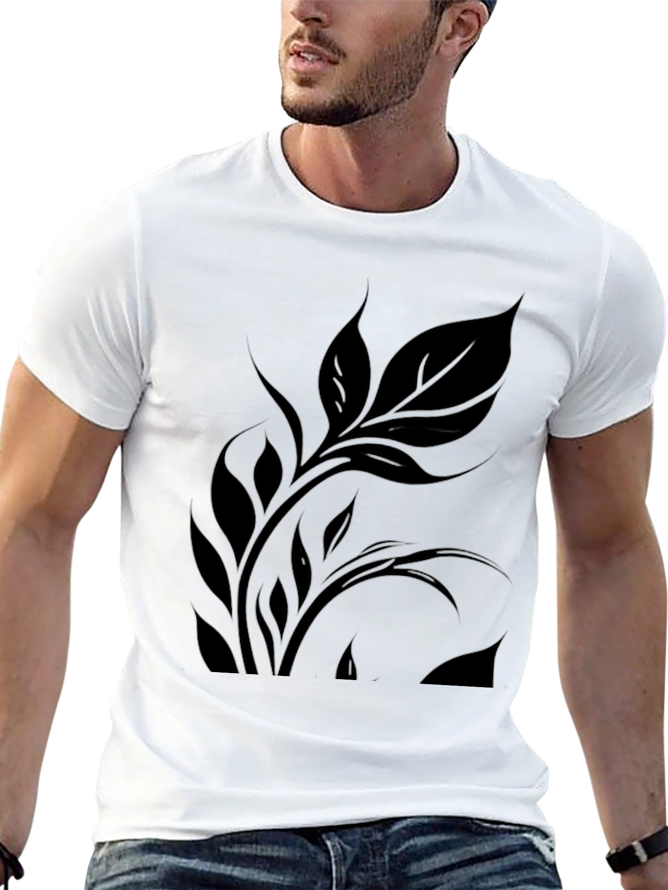 Elegant Black Leaf Design T-Shirt