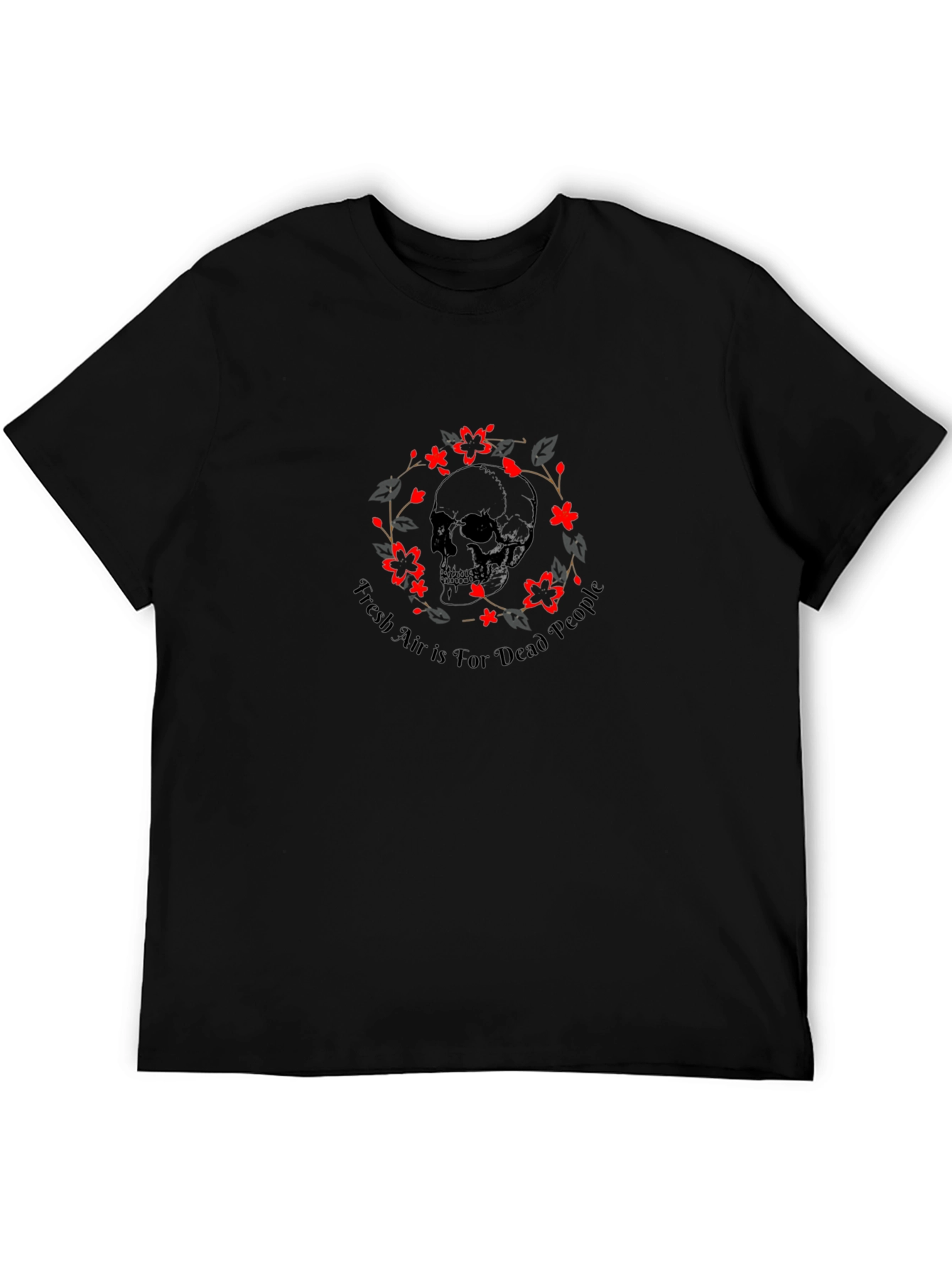 Edgy Skull & Floral Wreath Graphic Tee