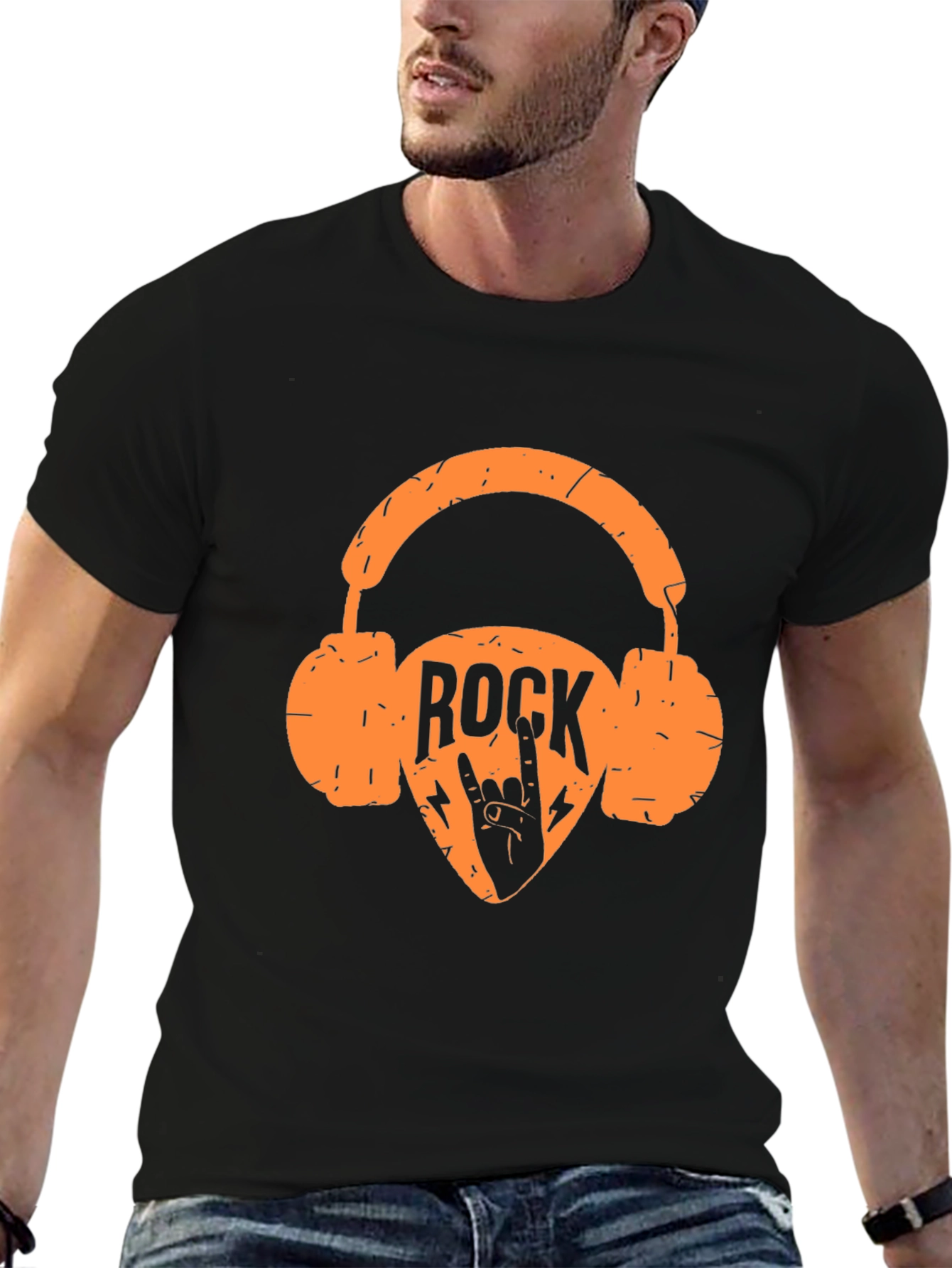 Rock Music Headphones Graphic Tee - Black T-Shirt