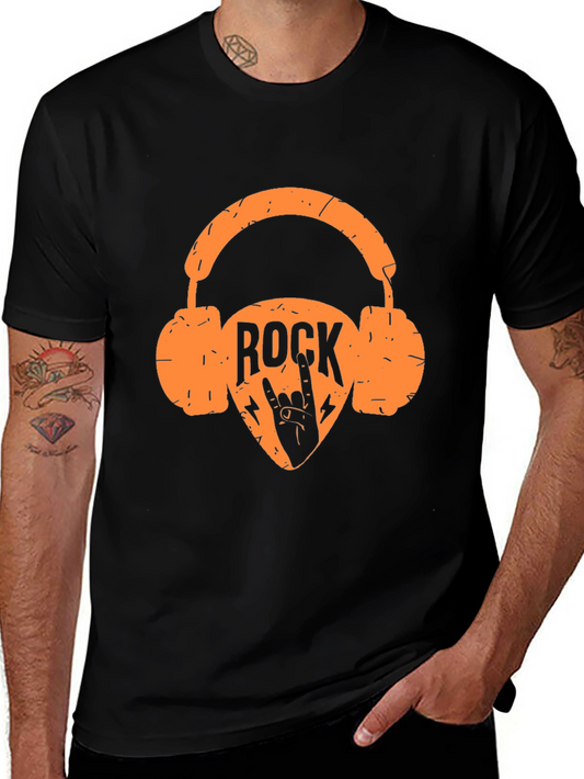 Rock Music Headphones Graphic Tee - Black T-Shirt
