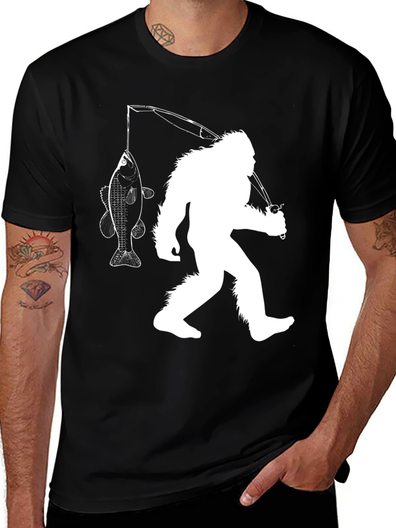 Bigfoot Fishing Graphic T-Shirt