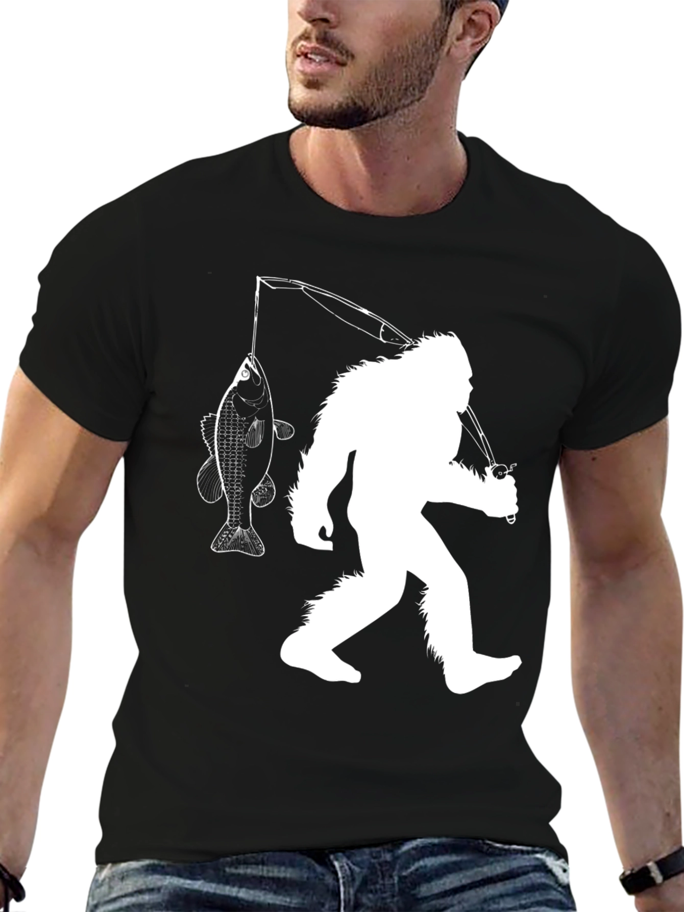Bigfoot Fishing Graphic T-Shirt