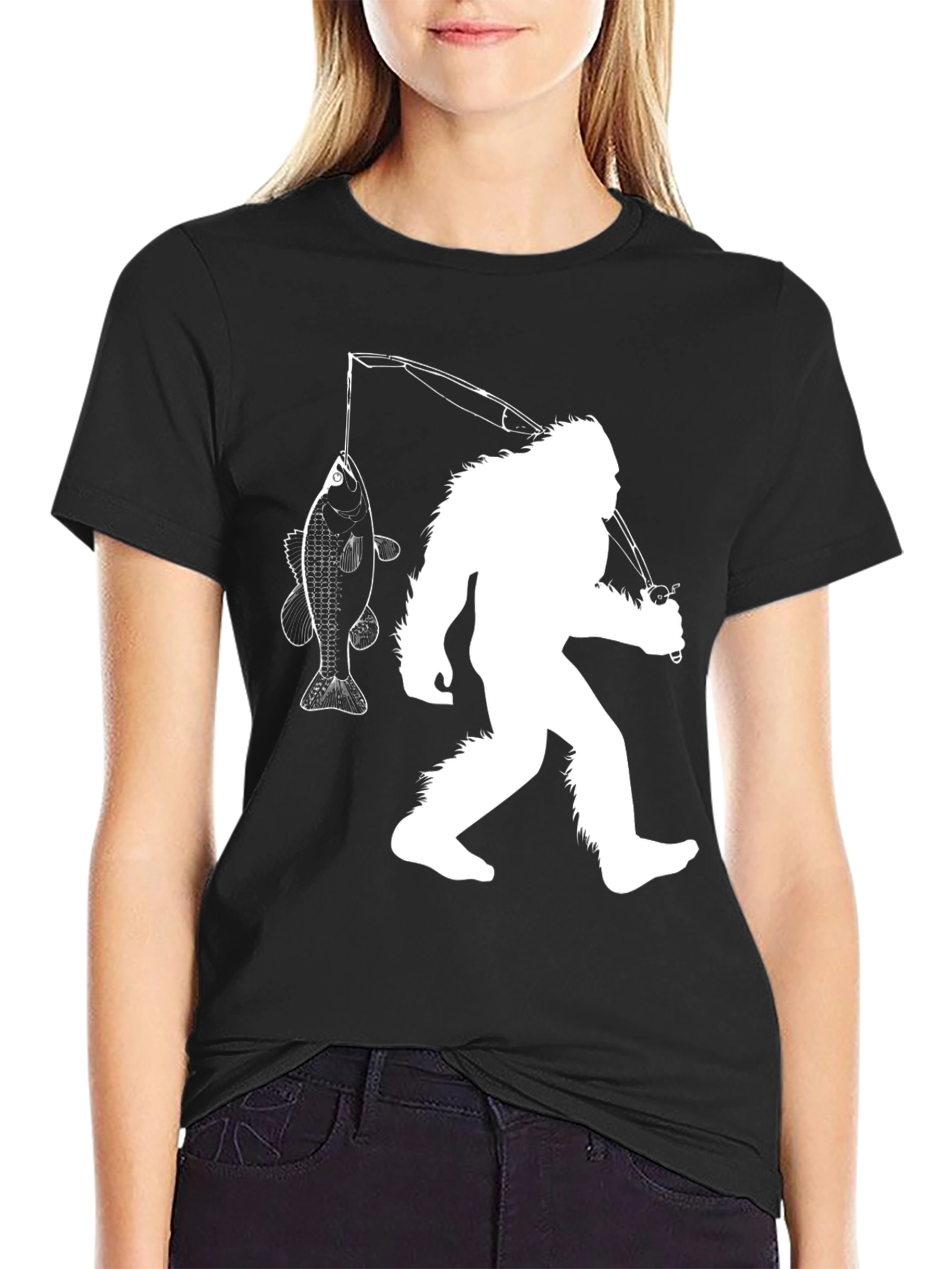 Bigfoot Fishing Graphic T-Shirt