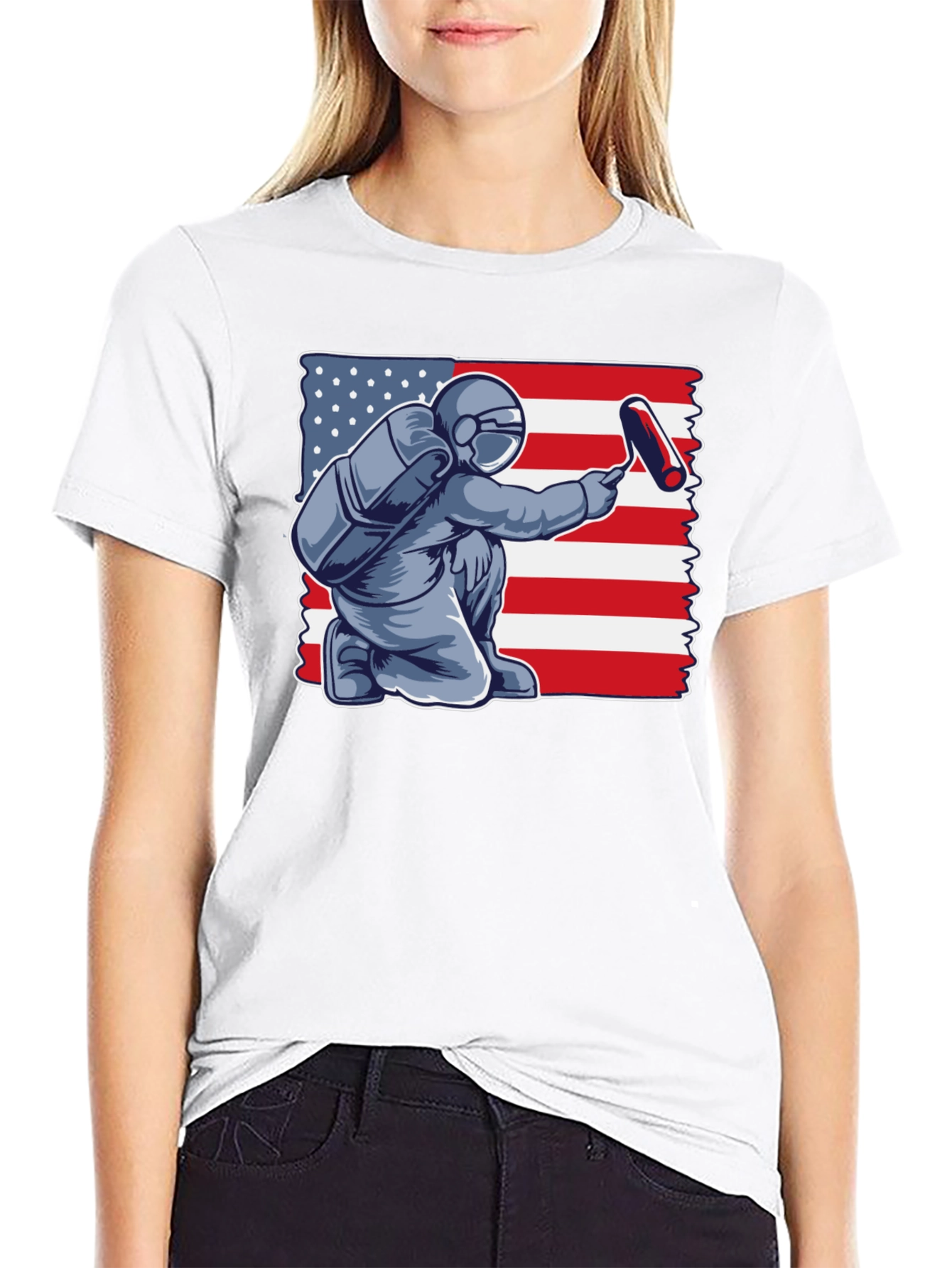 Astronaut Painting USA Flag T-Shirt