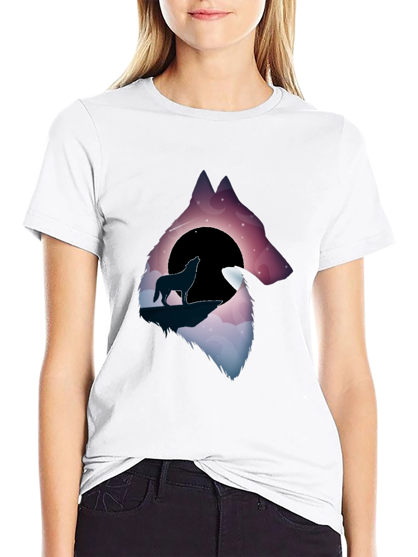 Wolf Silhouette Graphic Tee - Stylish Mens Black T-Shirt