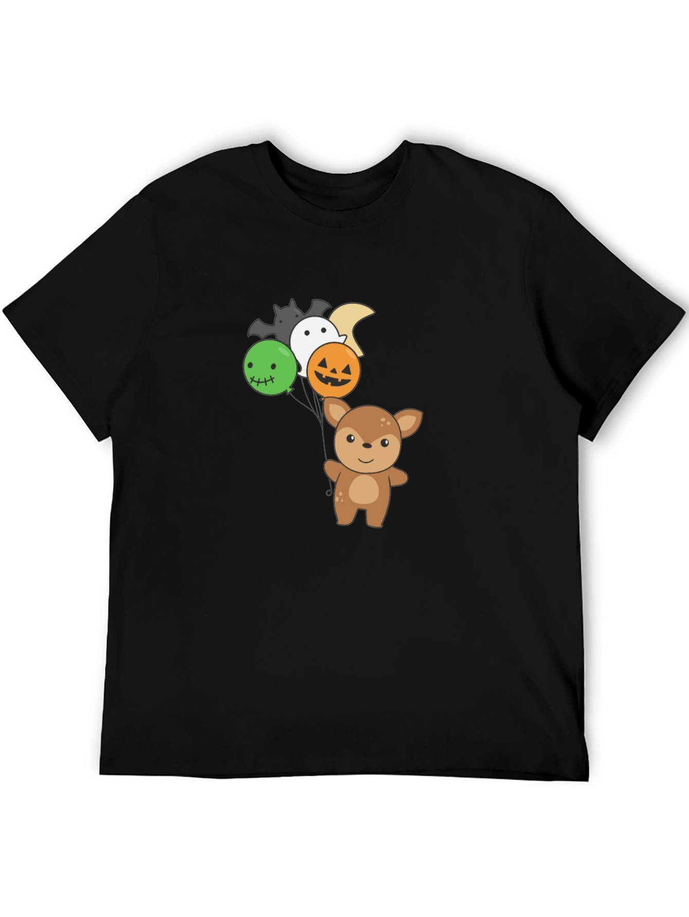 Cute Deer with Halloween Balloons Black T-Shirt