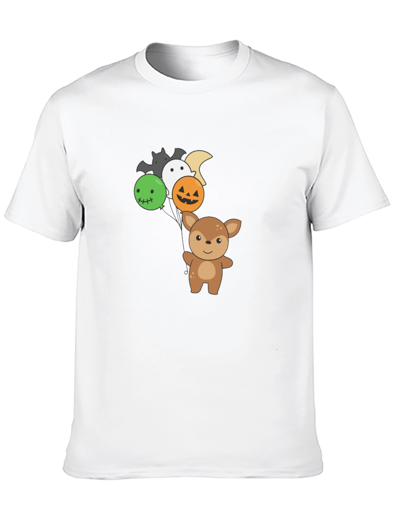 Cute Deer with Halloween Balloons Black T-Shirt