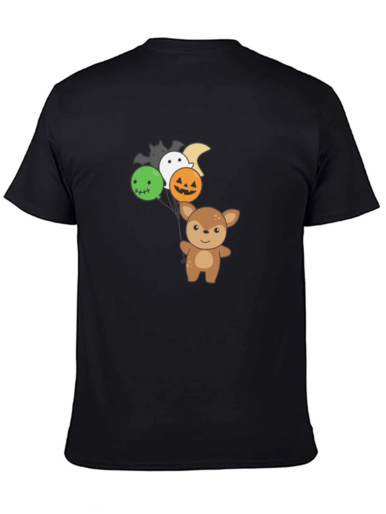 Cute Deer with Halloween Balloons Black T-Shirt