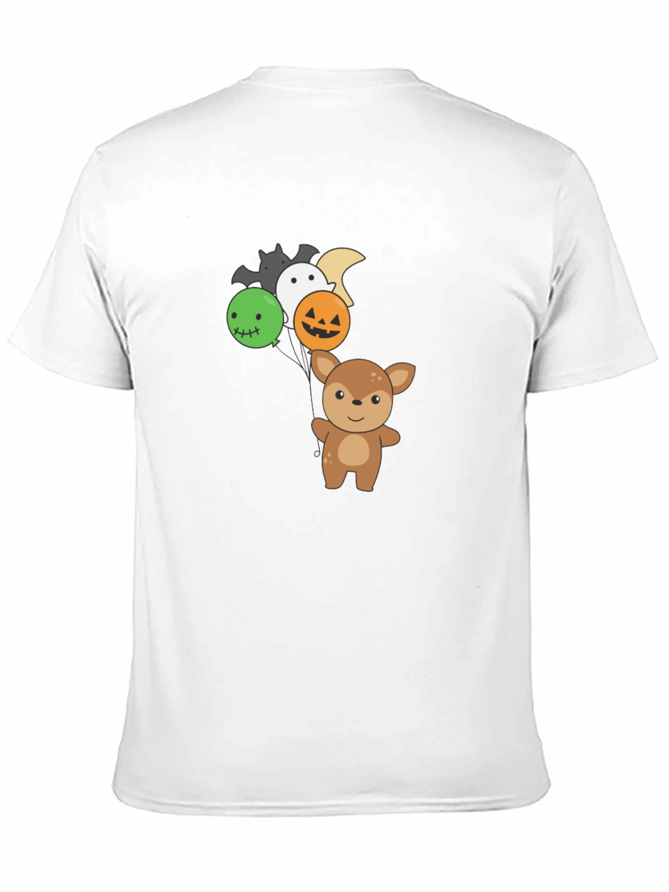 Cute Deer with Halloween Balloons Black T-Shirt